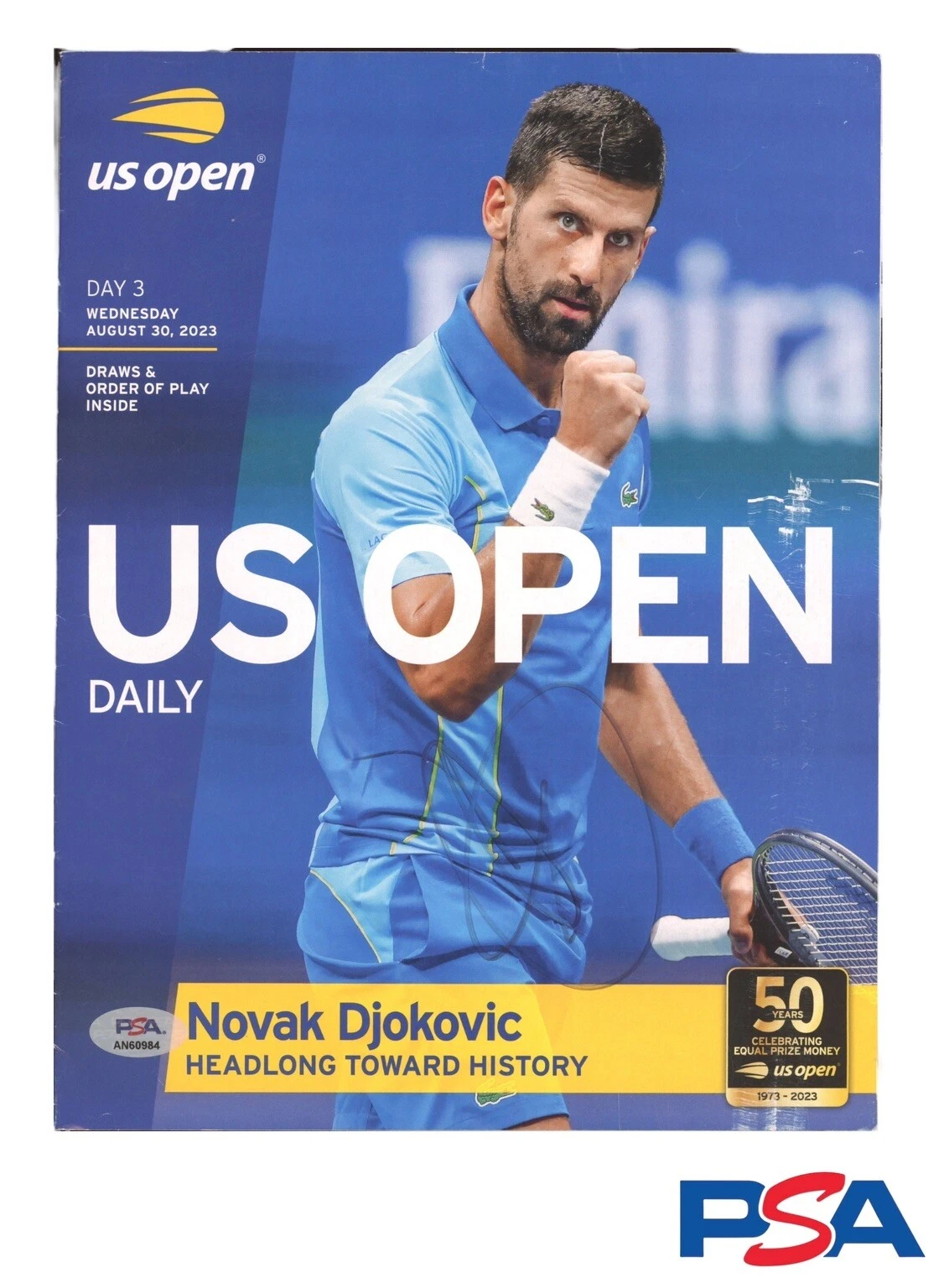 Novak Djokovic Signed 2023 US Open Daily Program Psa/Dna Auto Champion