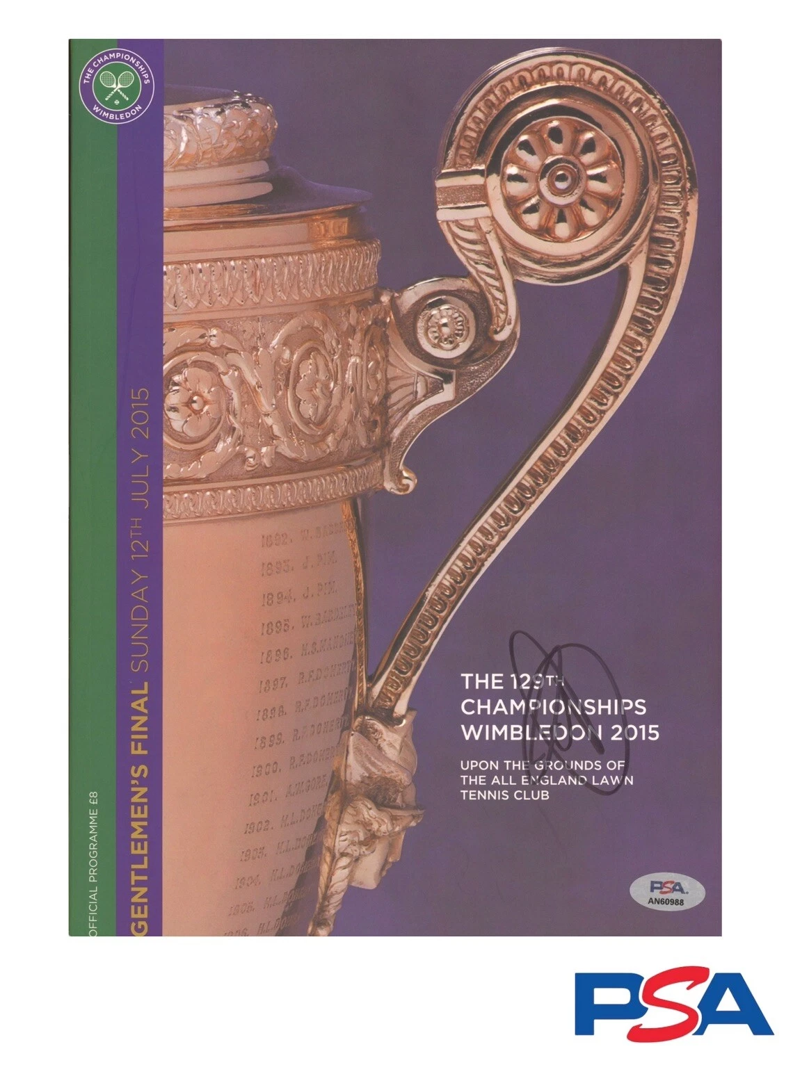 Novak Djokovic Signed 2015 Wimbledon Final Official Program Psa/Dna Champion