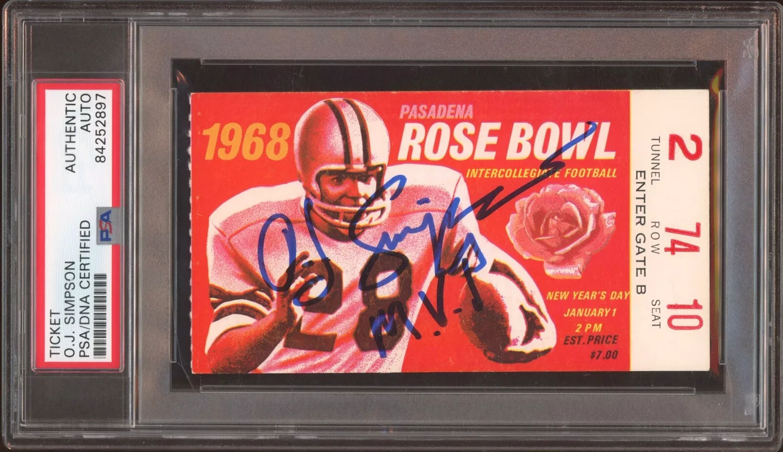 OJ Simpson Signed 1968 Rose Bowl Ticket Stub “MVP” Psa/Dna Auto USC Trojans