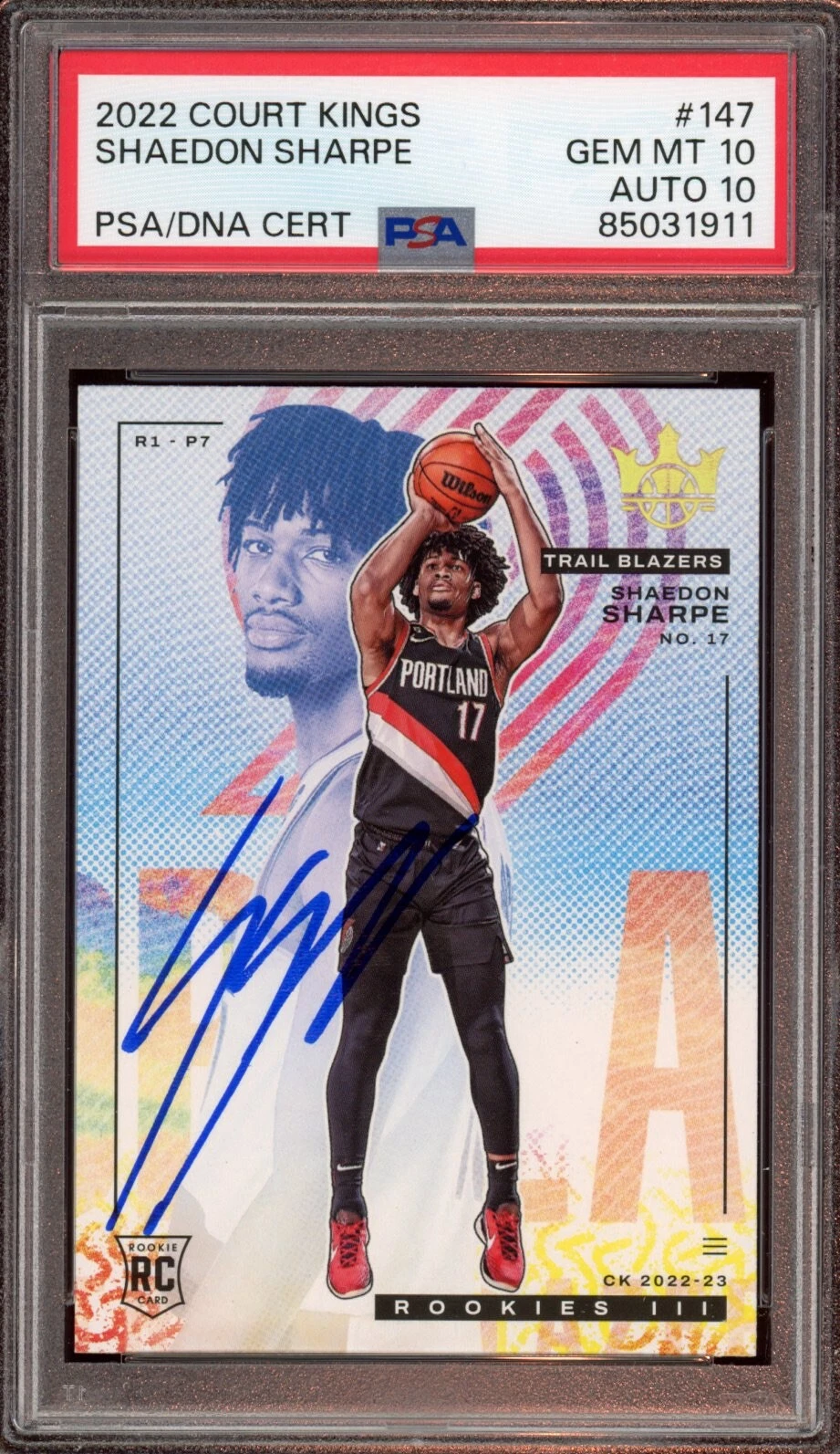2022 Panini Court Kings #147 Shaedon Sharpe Level III Rookie Auto Psa GEM 10/10
