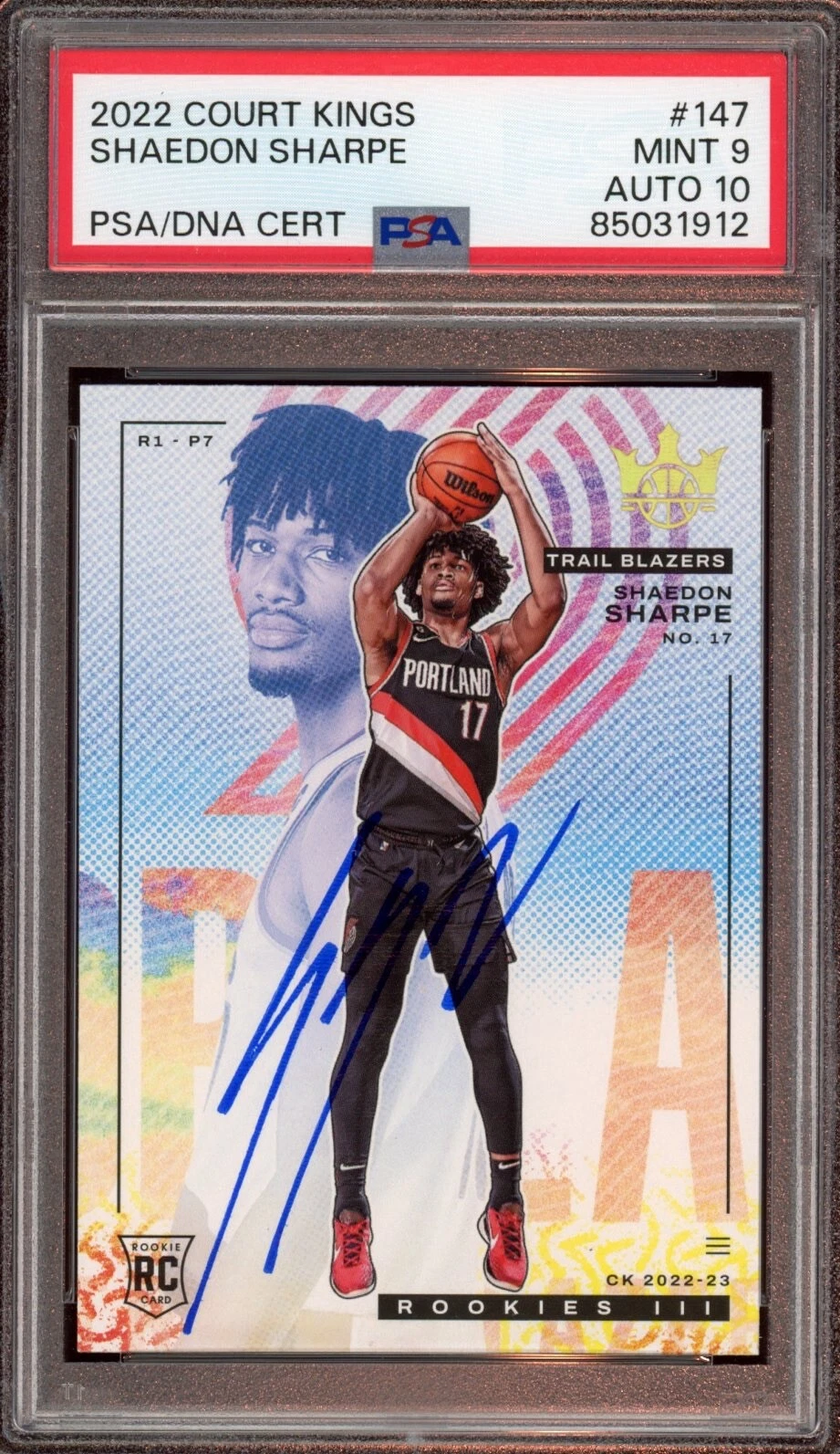 2022 Panini Court Kings #147 Shaedon Sharpe Level III Rookie Auto Psa MINT 9/10