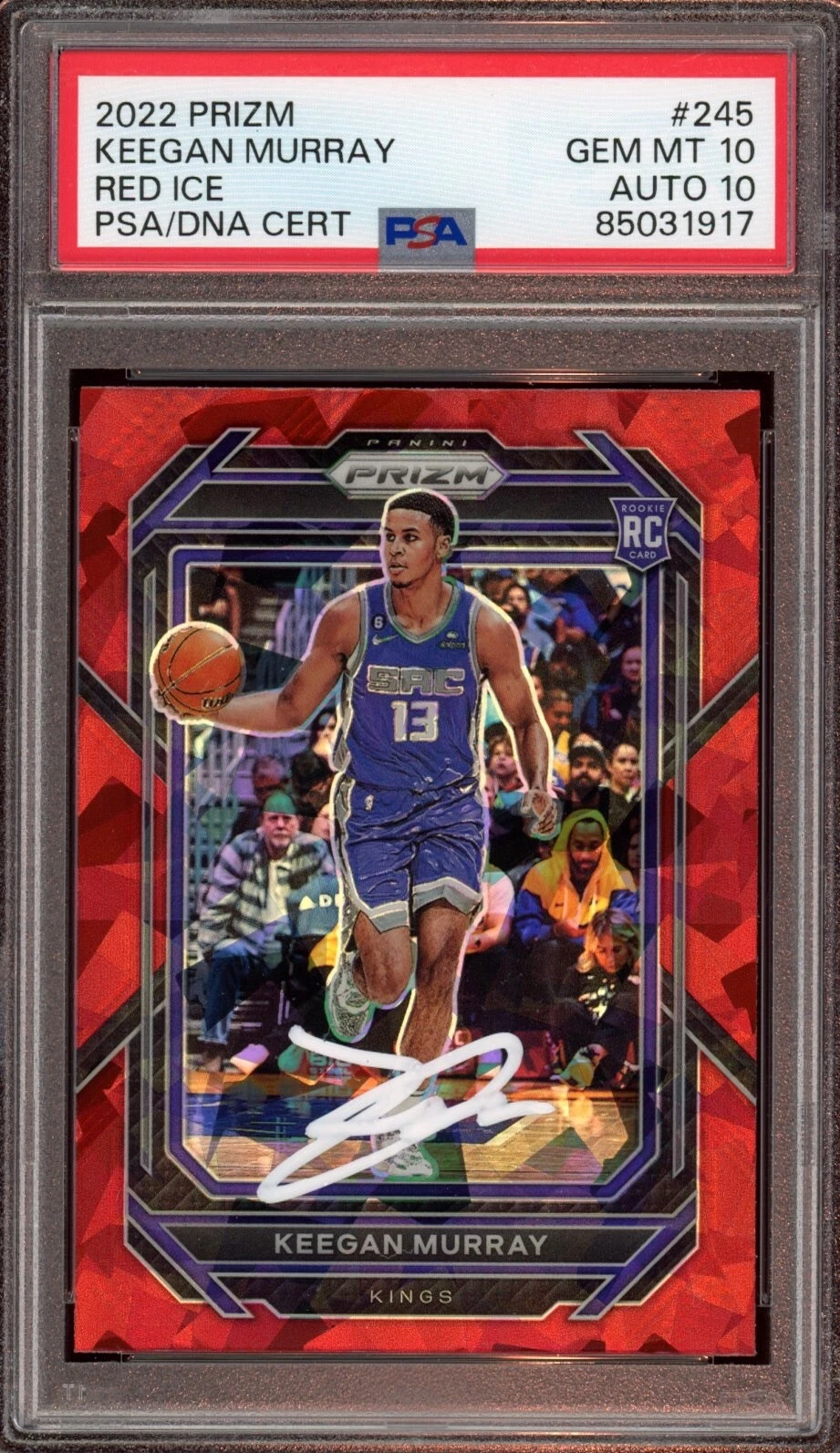 2022 Panini Prizm #245 Keegan Murray Red Ice Rookie Card Auto Psa GEM MINT 10/10