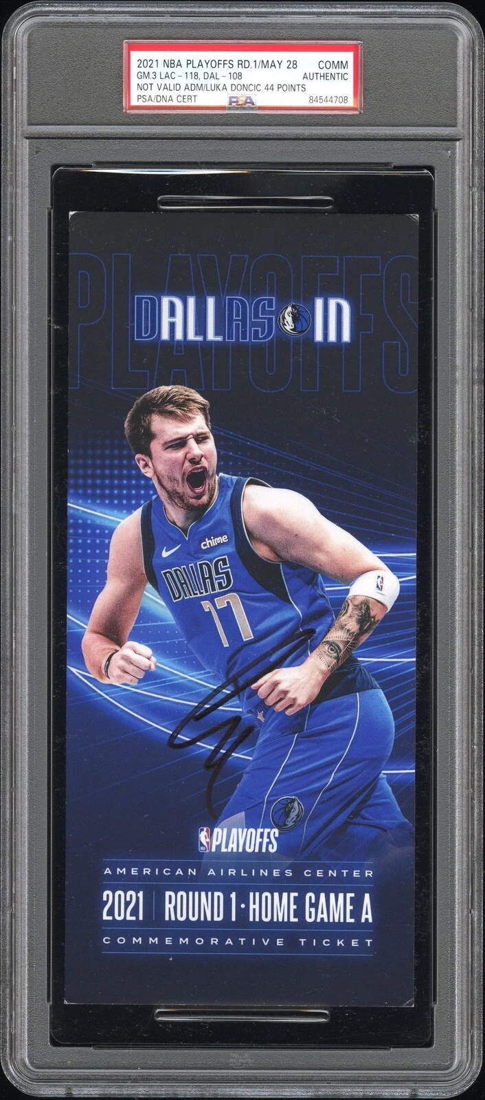 Luka Doncic Signed 2021 Home Playoffs Debut 44 Points Ticket Stub Psa LA LAKERS
