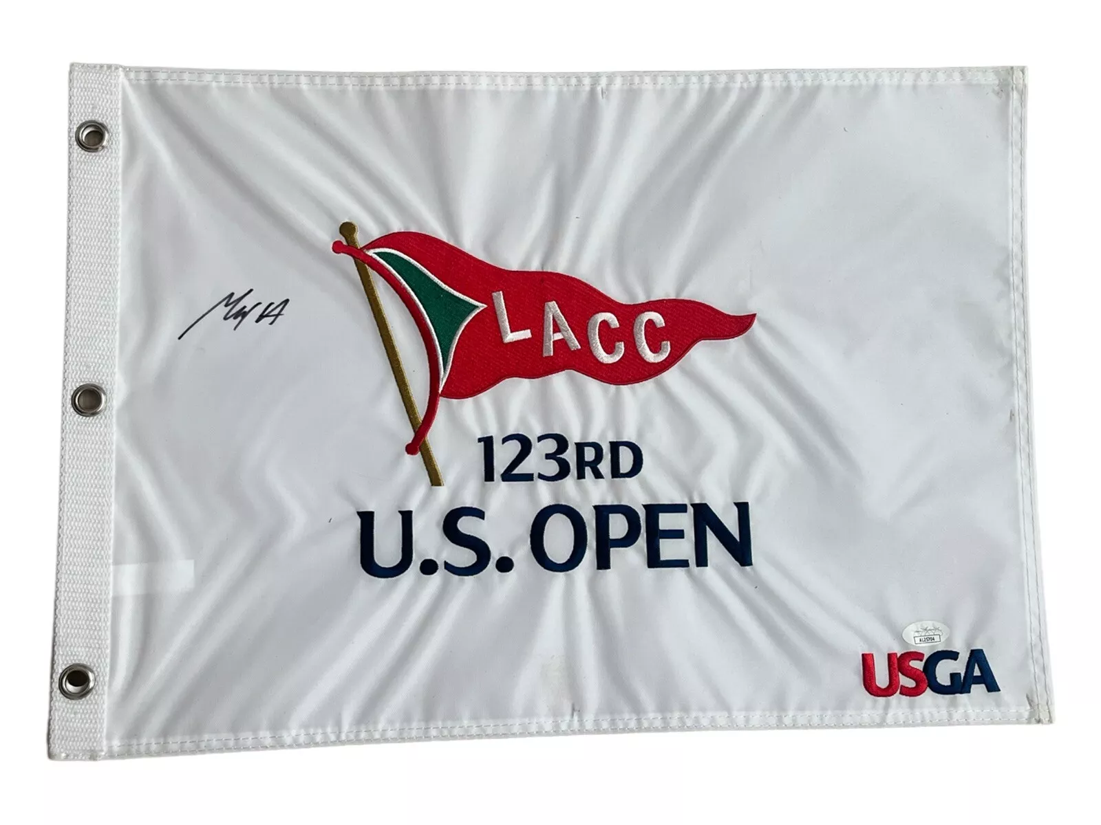 Max Homa Signed 2023 123rd US Open Championship Pin Flag JSA Coa 2024 MASTERS