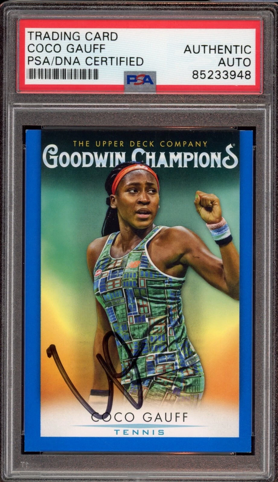 Coco Gauff Signed 2021 Upper Deck Goodwin Champions Blue Rookie Card 17 Psa Auto