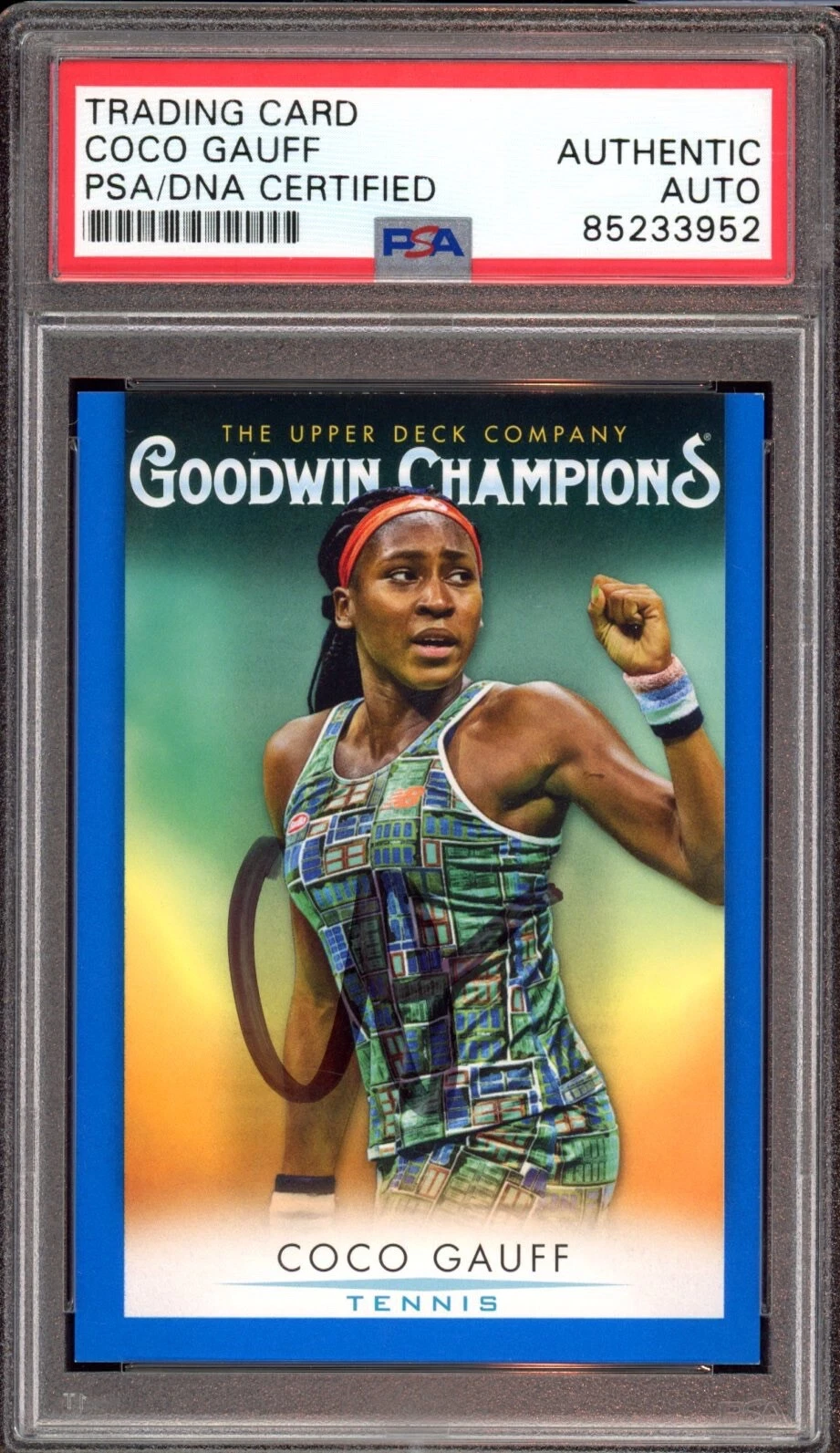 Coco Gauff Signed 2021 Upper Deck Goodwin Champions Blue Rookie Card 17 Psa Auto