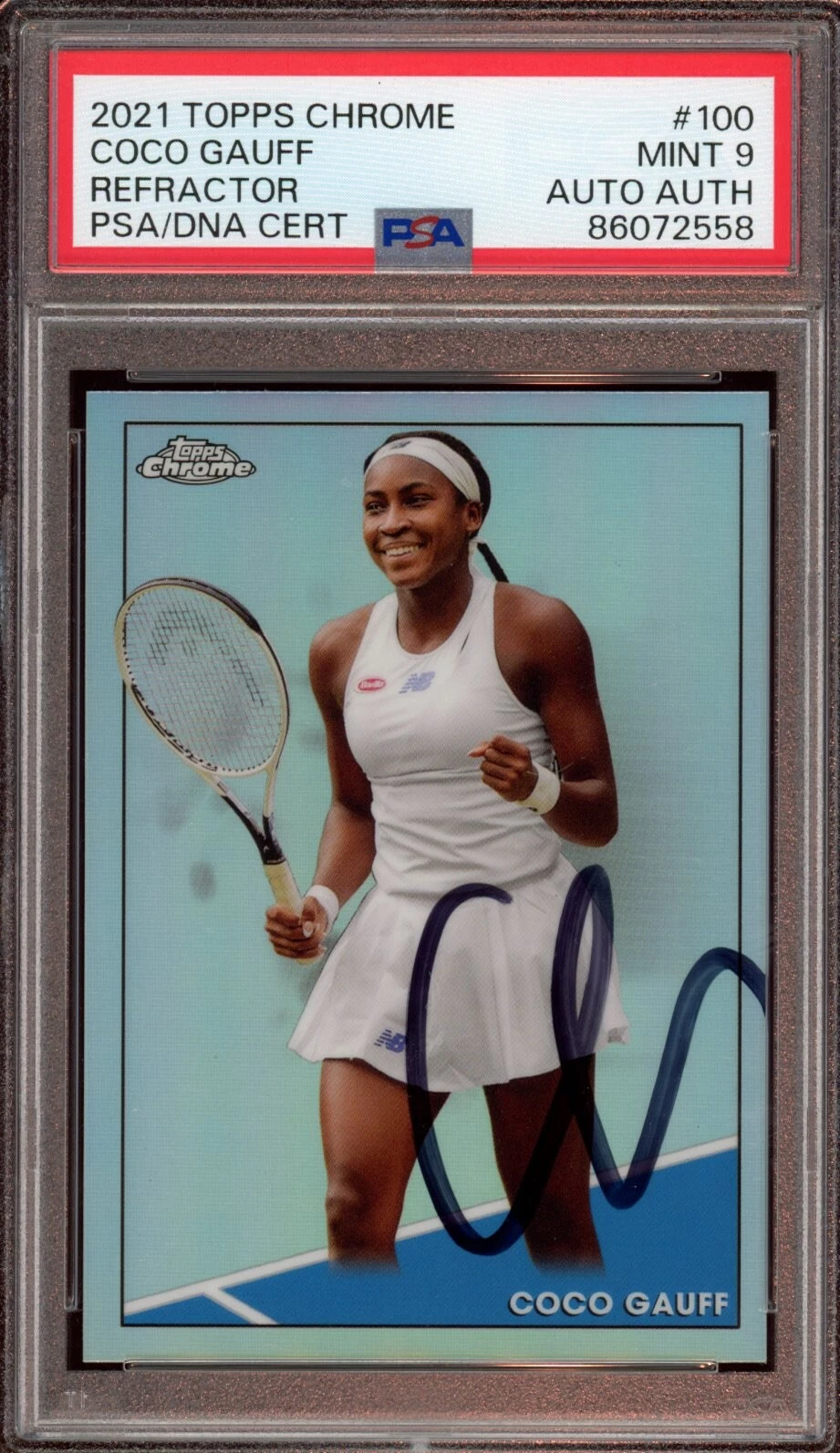Coco Gauff Signed 2021 Topps Chrome #100 Refractor Rookie Card Auto Psa MINT 9