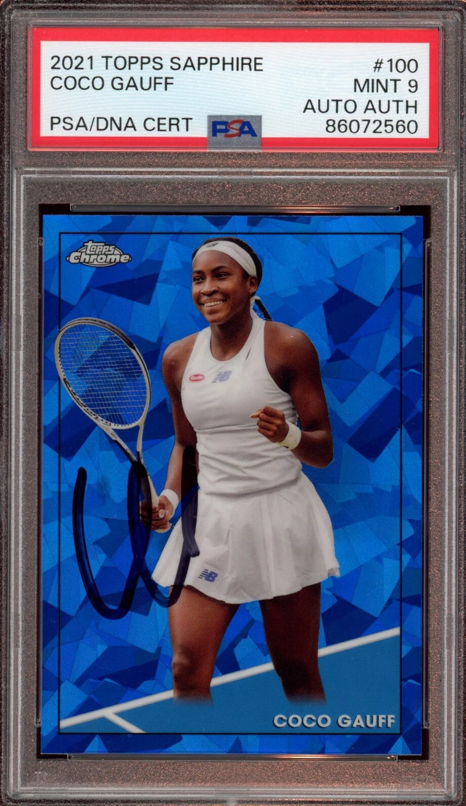 Coco Gauff Signed 2021 Topps Chrome #100 Sapphire Rookie Card Auto Psa MINT 9 RC