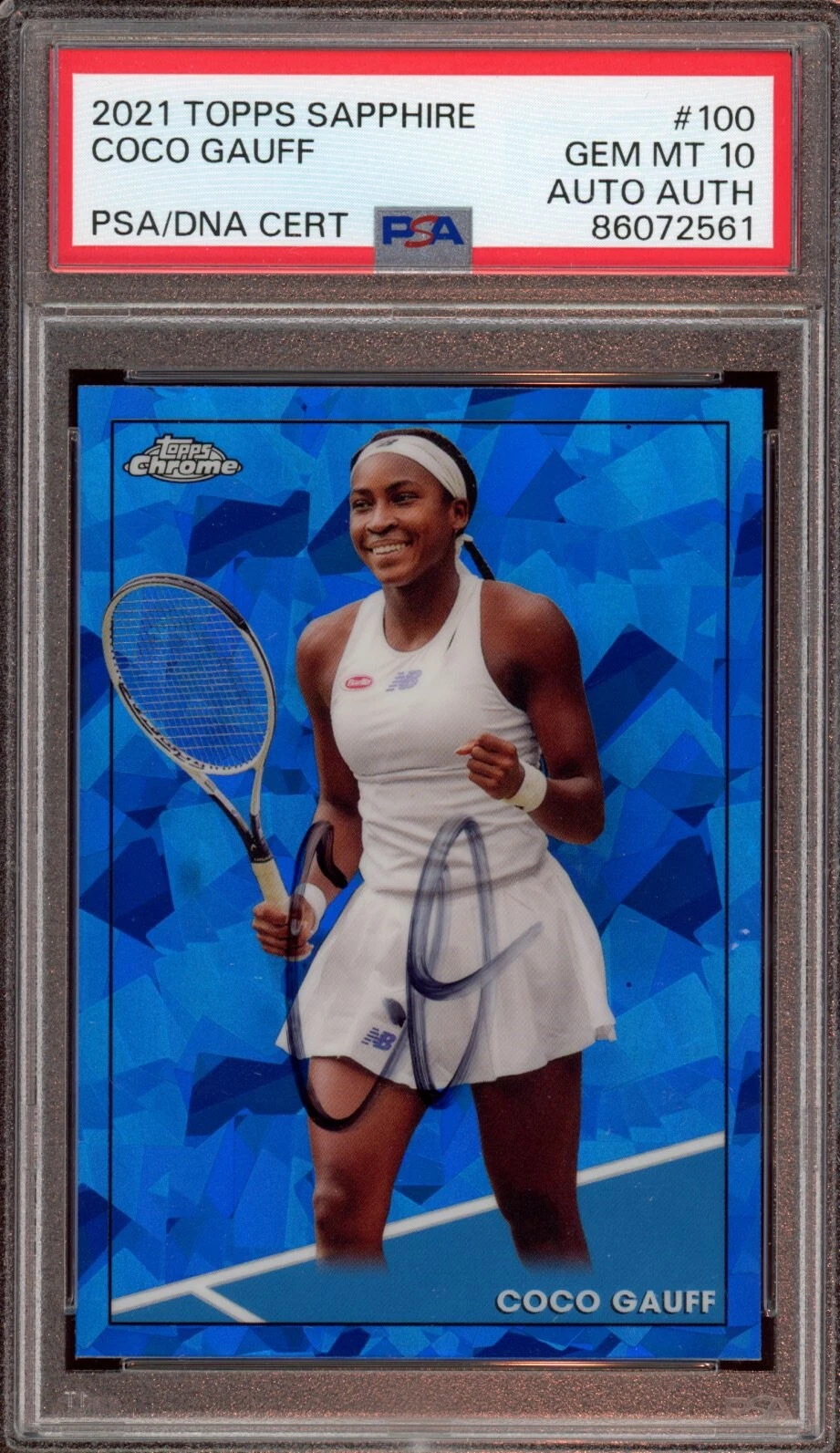 Coco Gauff Signed 2021 Topps Chrome #100 Sapphire Rookie Card Auto Psa GEM MT 10