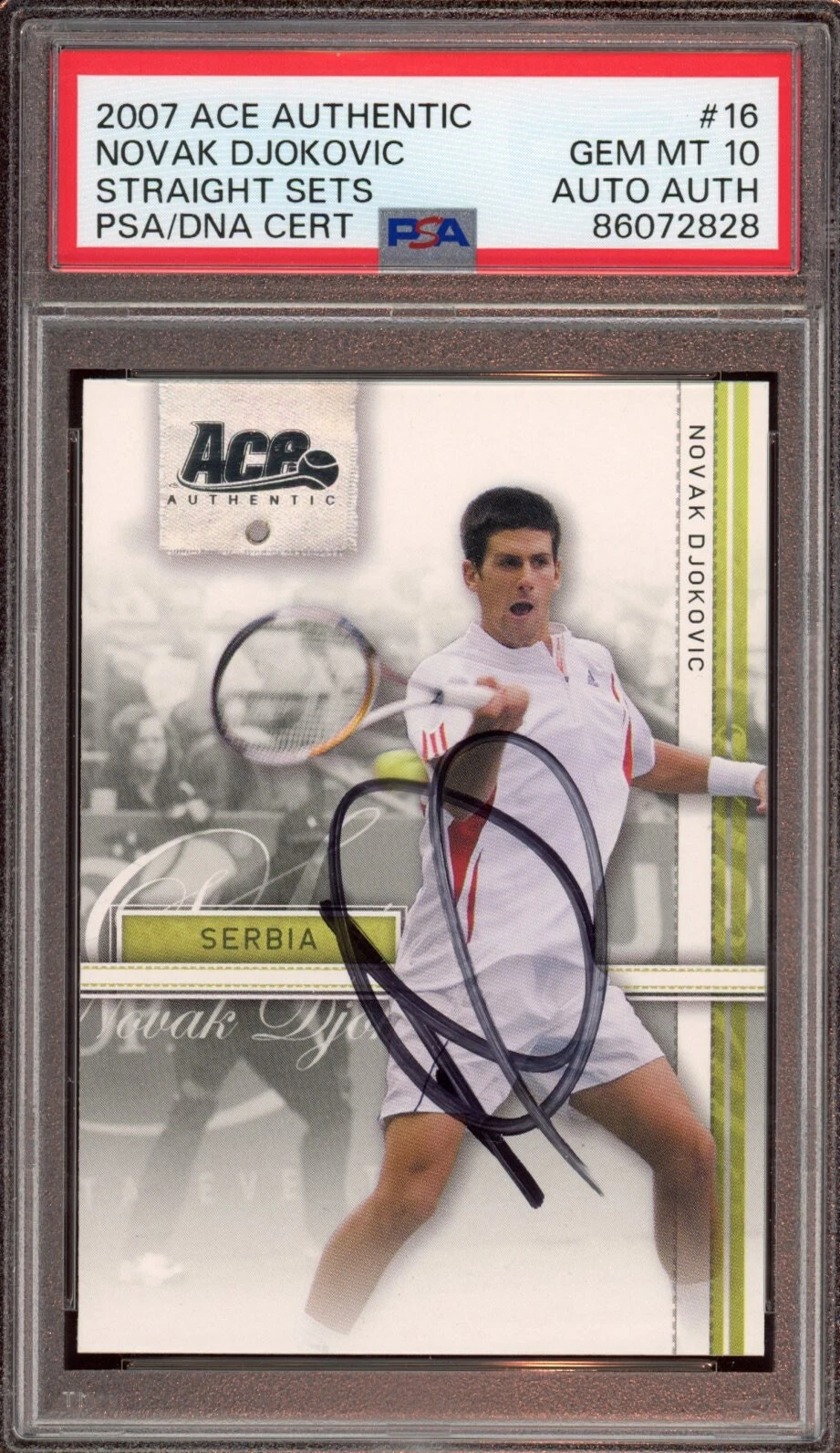2007 Ace Authentic #16 Novak Djokovic Straight Sets Rookie Auto Psa GEM MT 10 RC