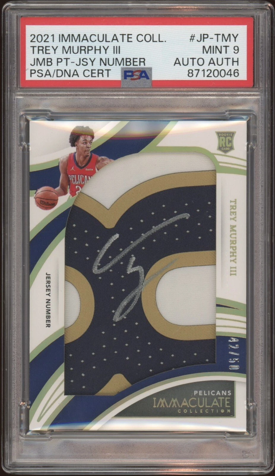 2021 Panini Immaculate Trey Murphy III Rookie Jumbo Jersey Auto /50 Psa MINT 9