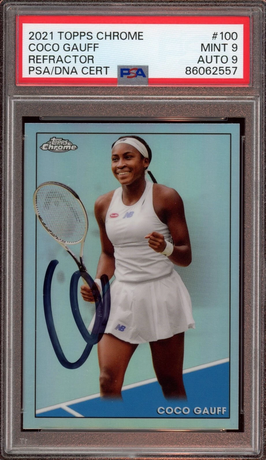 Coco Gauff Signed 2021 Topps Chrome #100 Refractor Rookie Card Auto Psa MINT 9/9