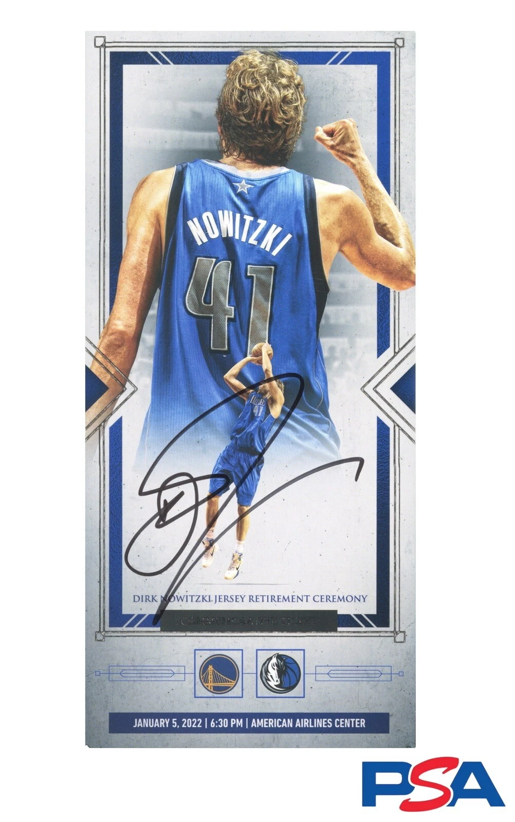 Dirk Nowitzki Signed #41 Jersey Retirement Ticket Stub Psa/Dna Dallas Mavericks