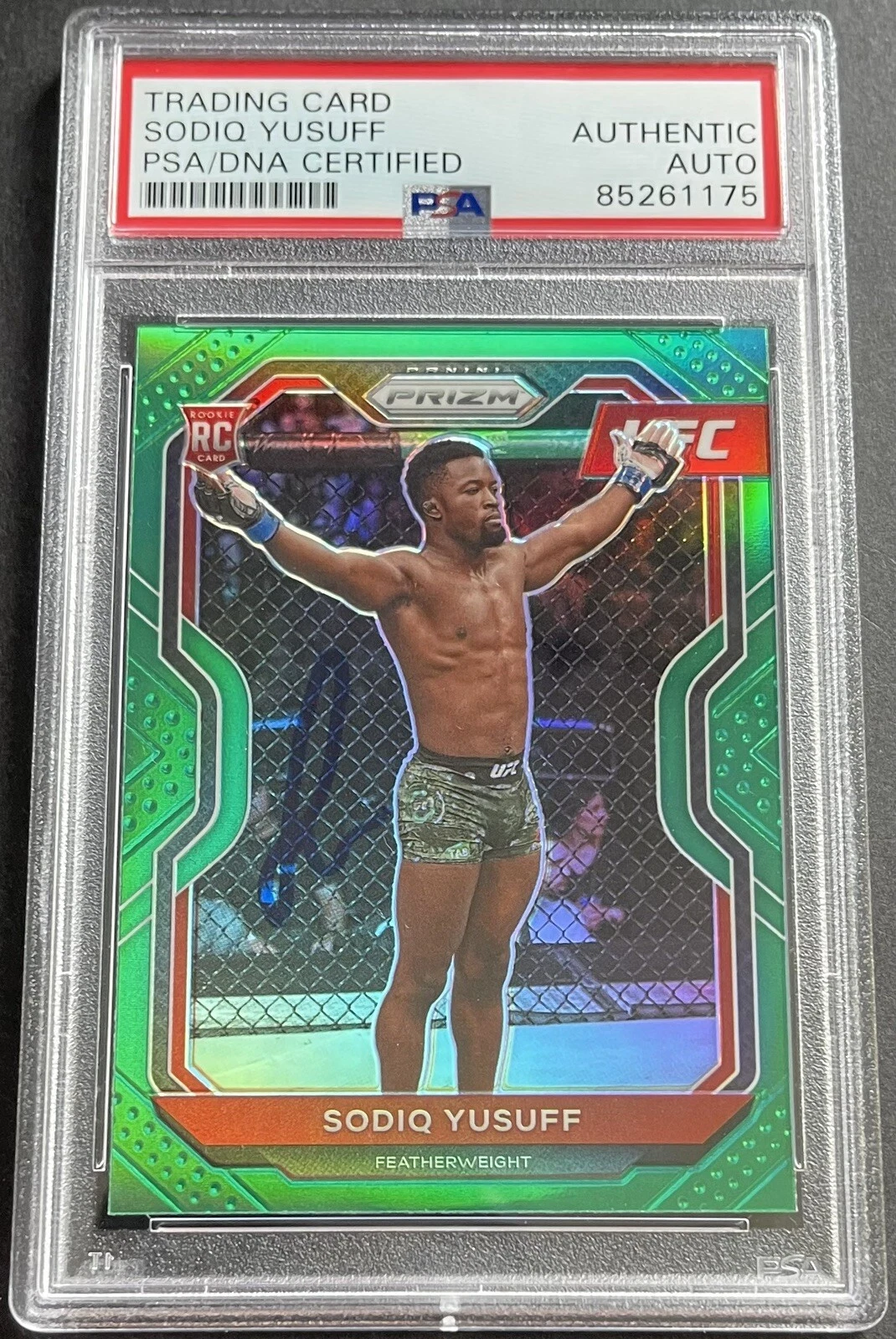 Sodiq Yusuff 2021 Prizm Green Rookie Card Signed Auto UFC Fighter PSA/DNA Slab