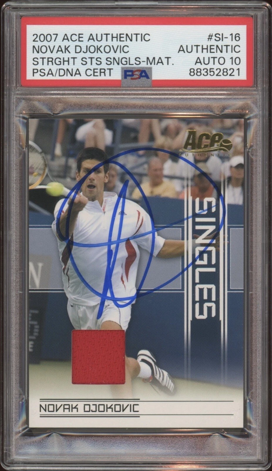 2007 Ace Authentic Novak Djokovic Straight Sets Material Psa GEM MINT 10 AUTO RC
