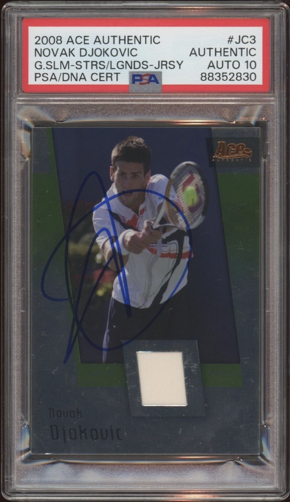 2008 Ace Authentic Novak Djokovic Grand Slam Legends Jersey Psa GEM MINT 10 AUTO