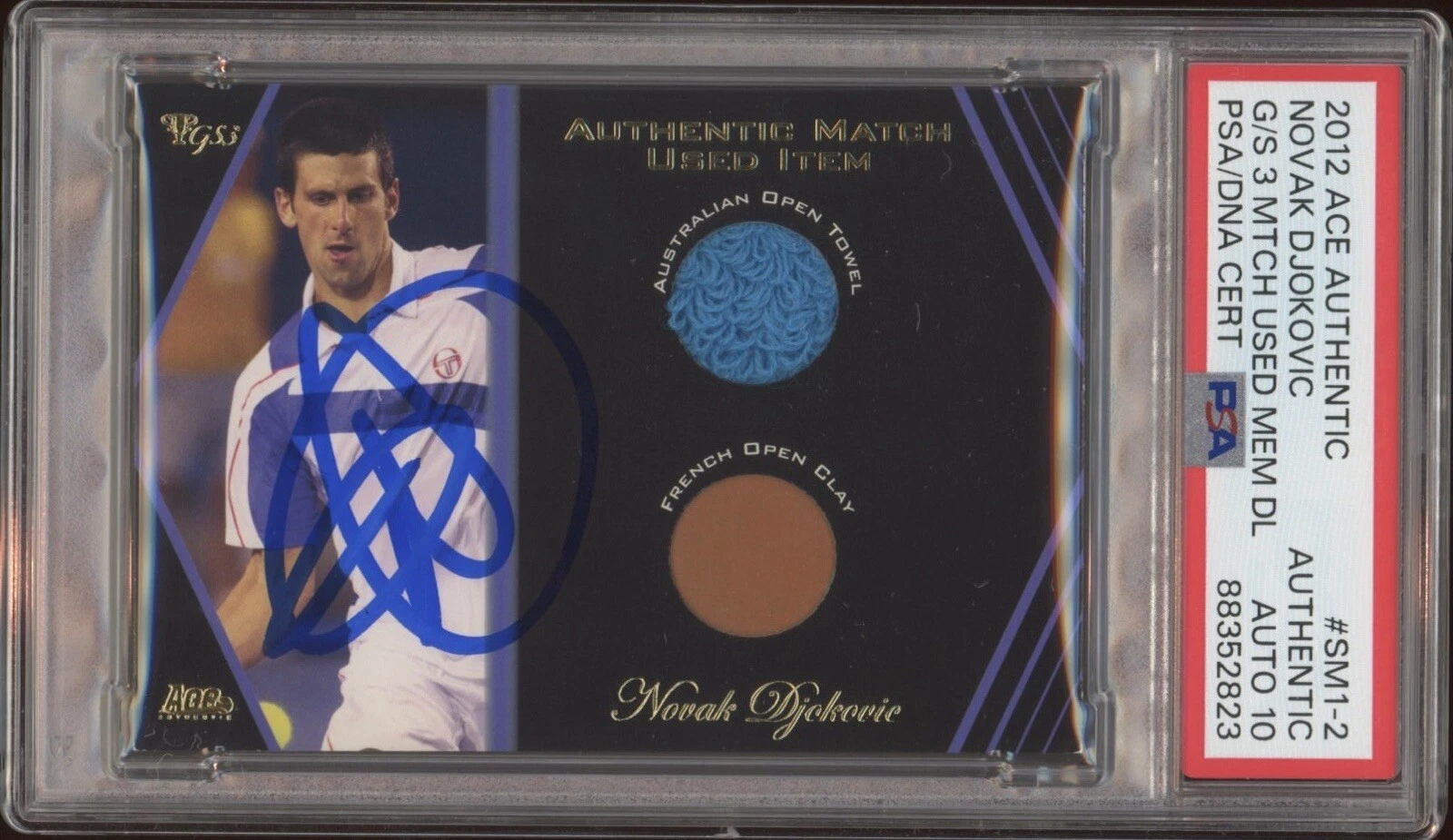 2012 Ace Authentic Novak Djokovic G/S 3 Match Used Memorabilia Psa GEM 10 AUTO