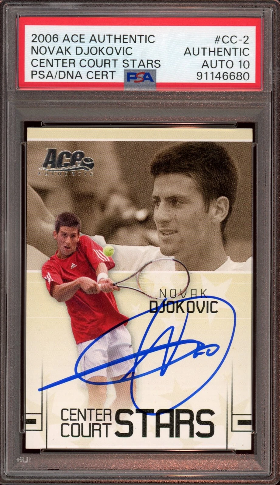 2006 Ace Authentic Novak Djokovic Center Court Stars Rookie /599 Psa GEM 10 AUTO