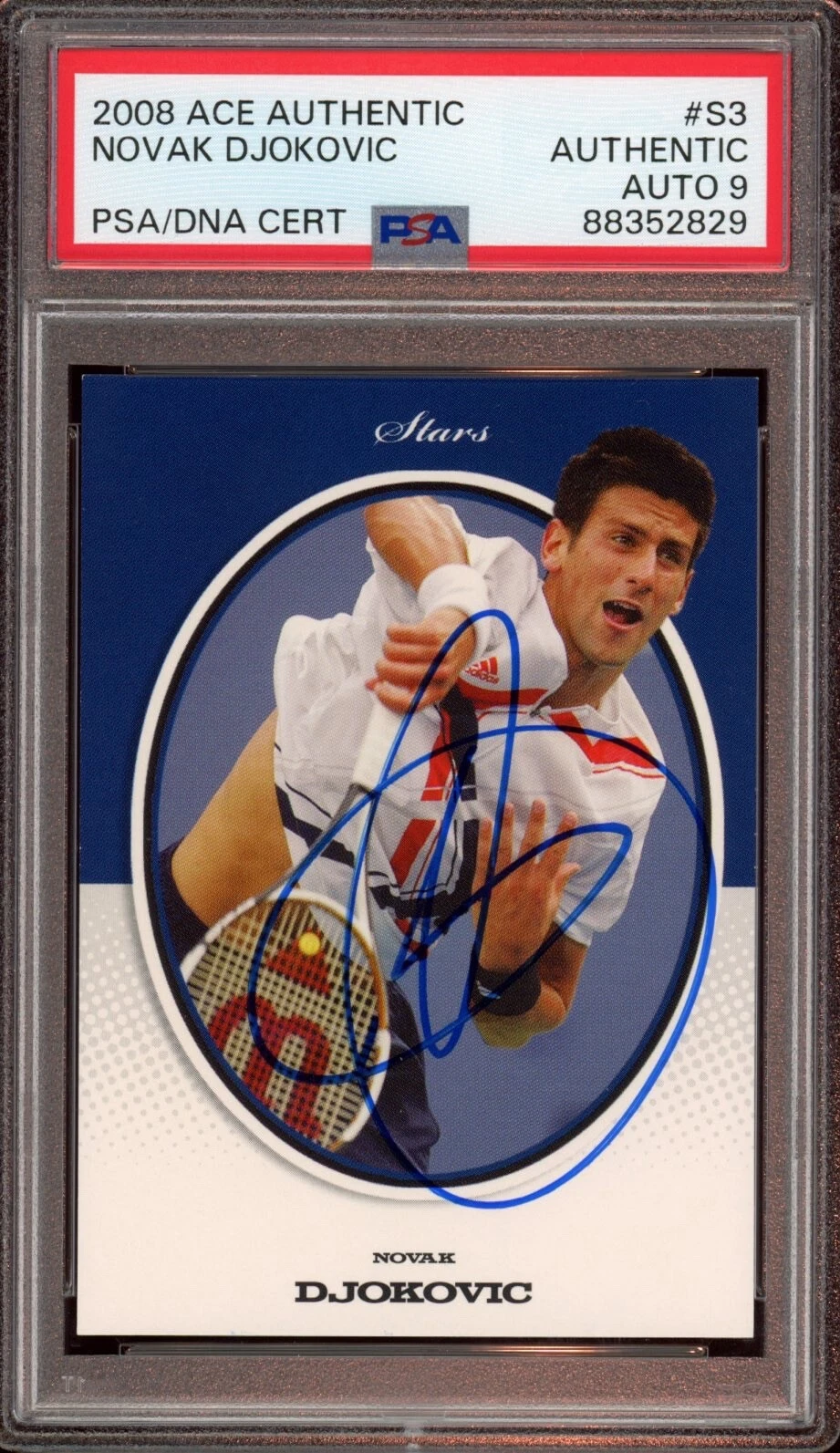 2008 Ace Authentic #S3 Novak Djokovic Signed Stars Card Psa MINT 9 AUTO