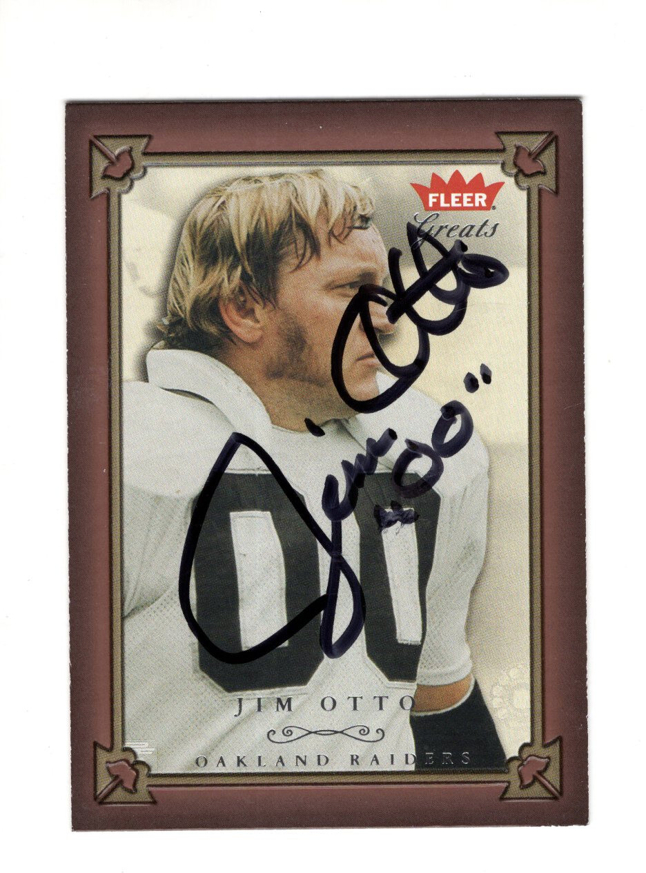 JIM OTTO HAND SIGNED 2004 FLEER GREATS FOOTBALL CARD+COA         HOF RAIDERS