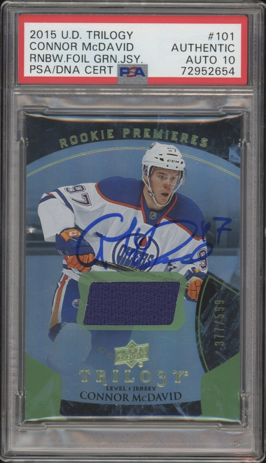 2015 UD Trilogy Connor McDavid Rookie Foil Green Jersey RPA /599 Psa GEM 10 AUTO