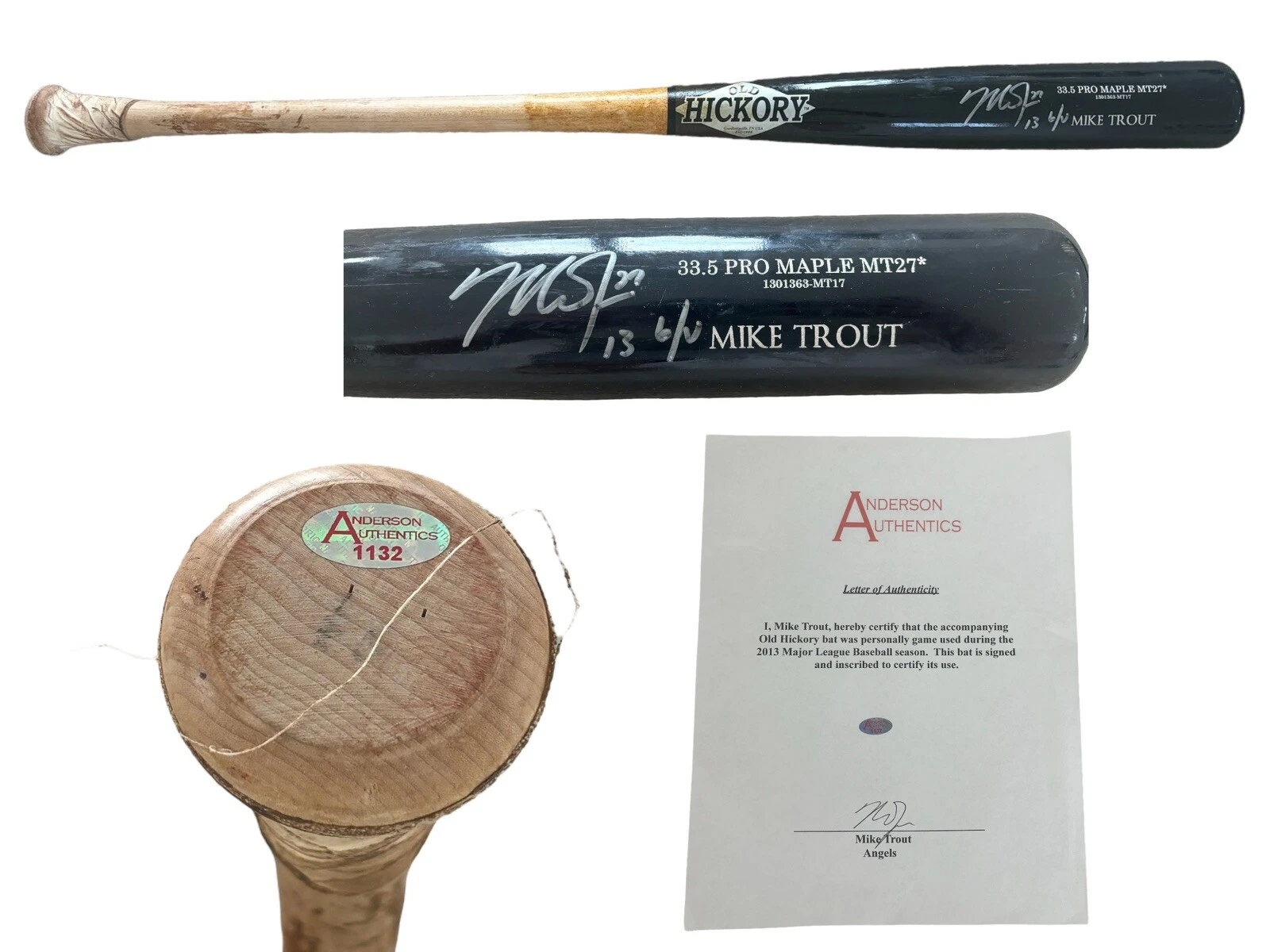 Mike Trout Signed GAME USED 2013 Uncracked Bat “13 G/U” Anderson Authentics