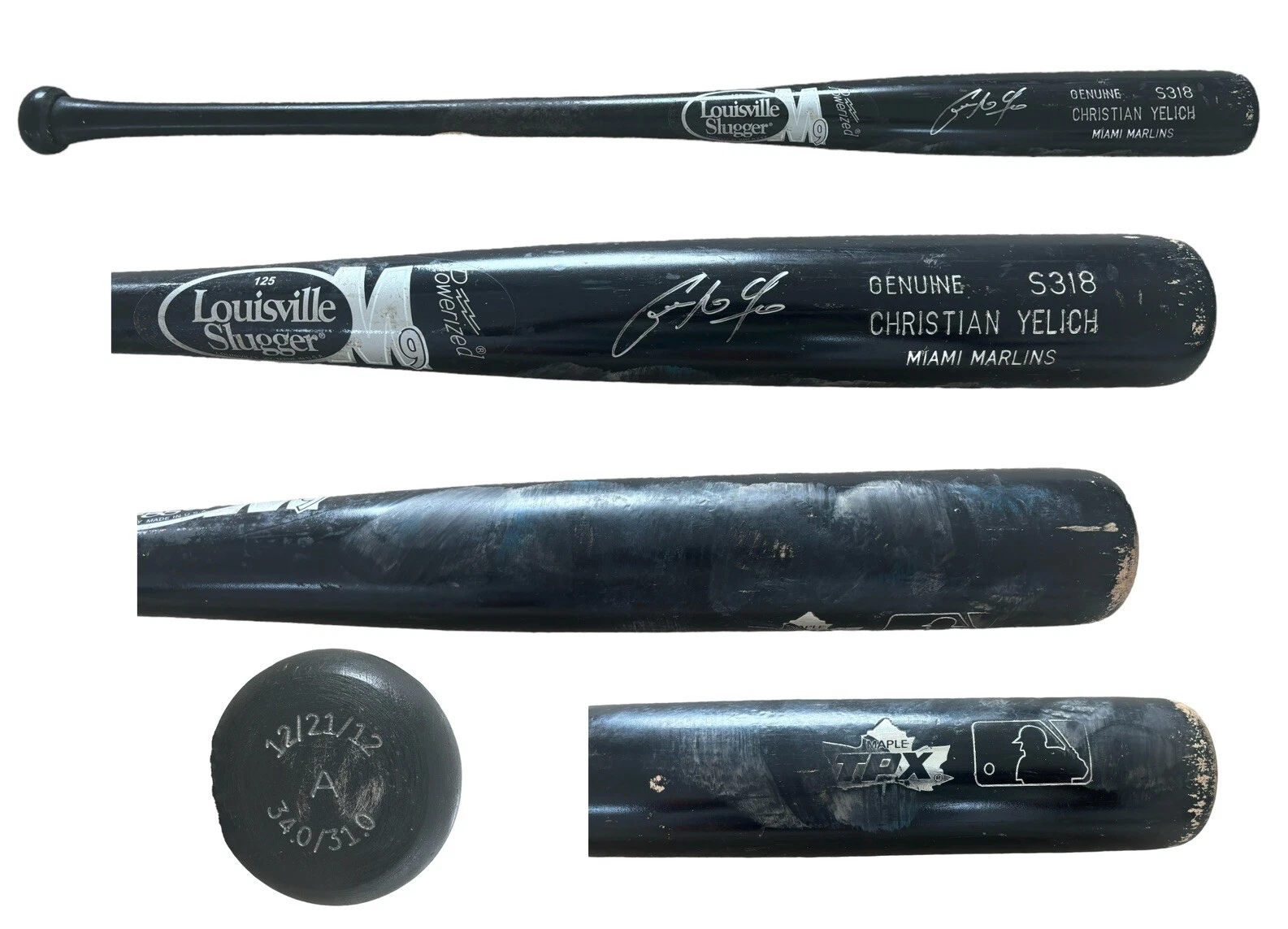 Christian Yelich Signed GAME USED 2013 Rookie Season Uncracked Bat Miami Marlins