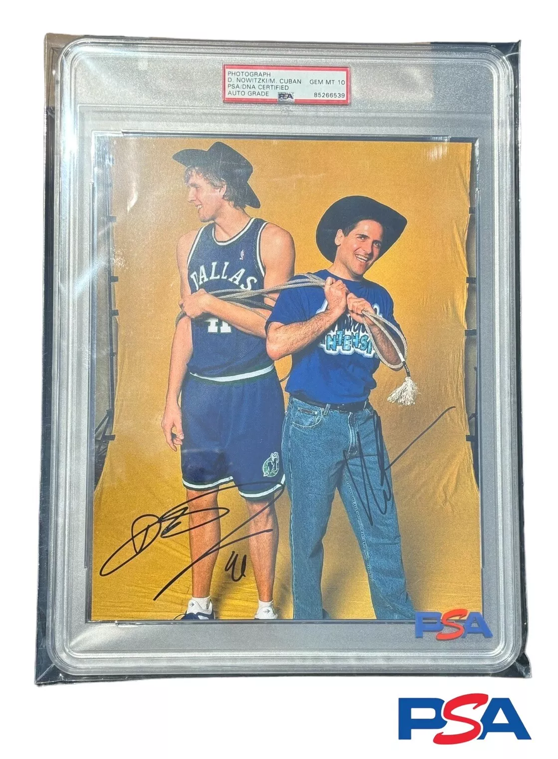 Dirk Nowitzki & Mark Cuban Signed 8x10 Psa Encapsulated GEM MT 10 AUTO Mavericks