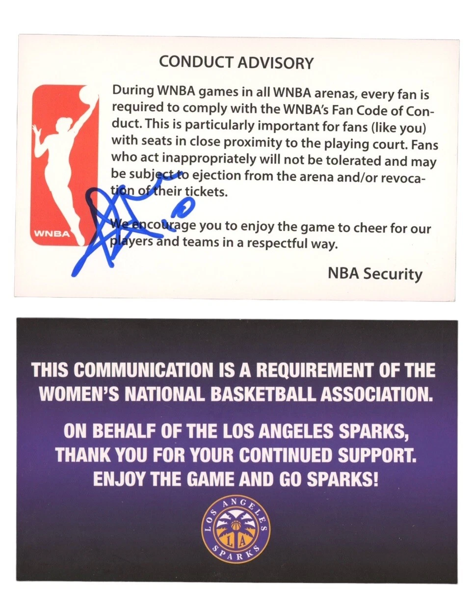 Kia Nurse Signed Autographed Los Angeles LA Sparks #10 WNBA Logo Card Auto