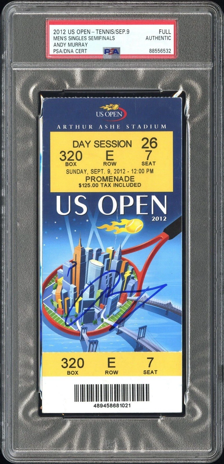 Andy Murray Signed 2012 US OPEN Mens Final Ticket Stub Auto Psa/Dna Champion