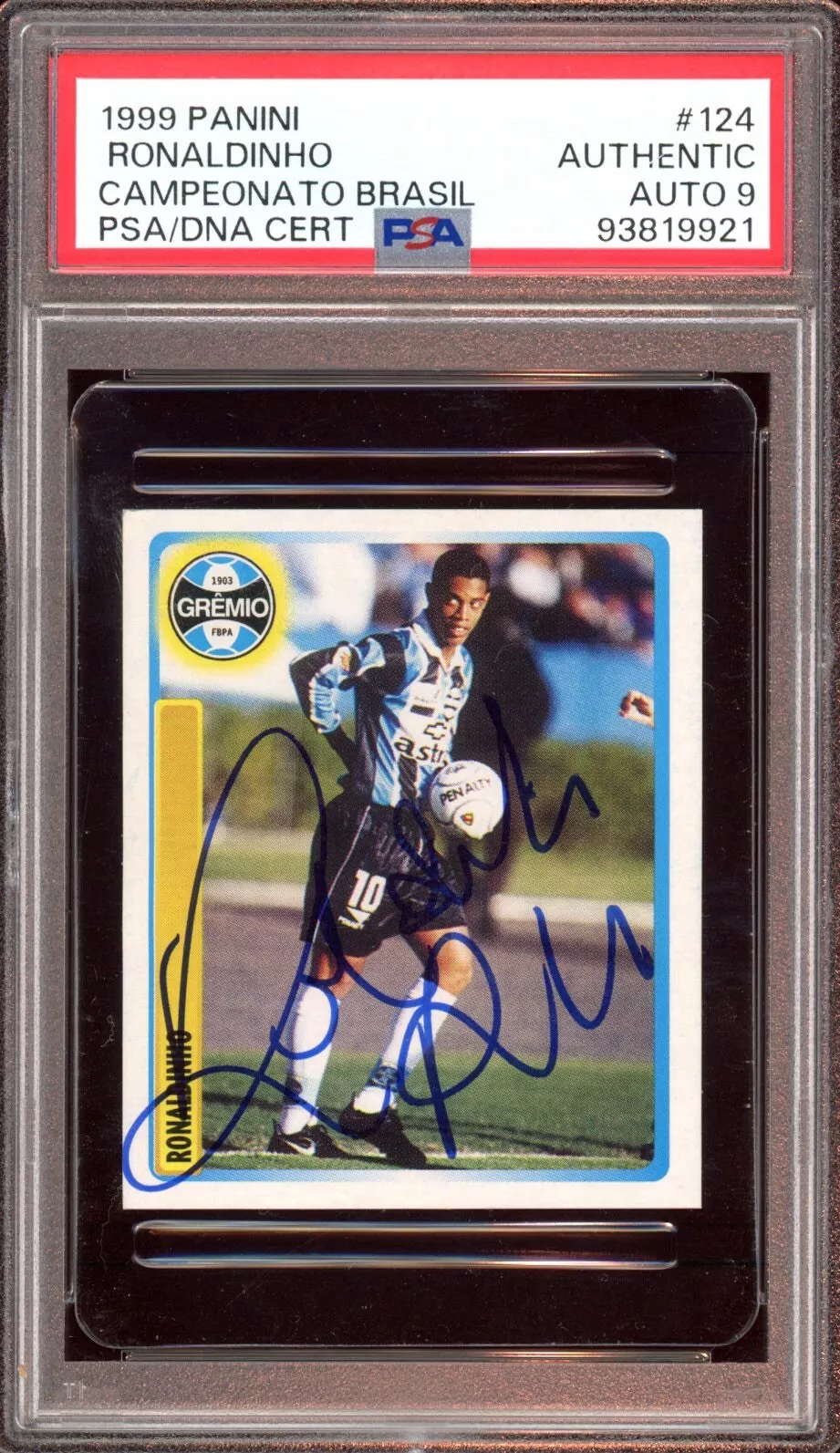 1999 Panini #124 Ronaldinho Campeonato Brasileiro Rookie Card Psa MINT 9 AUTO RC