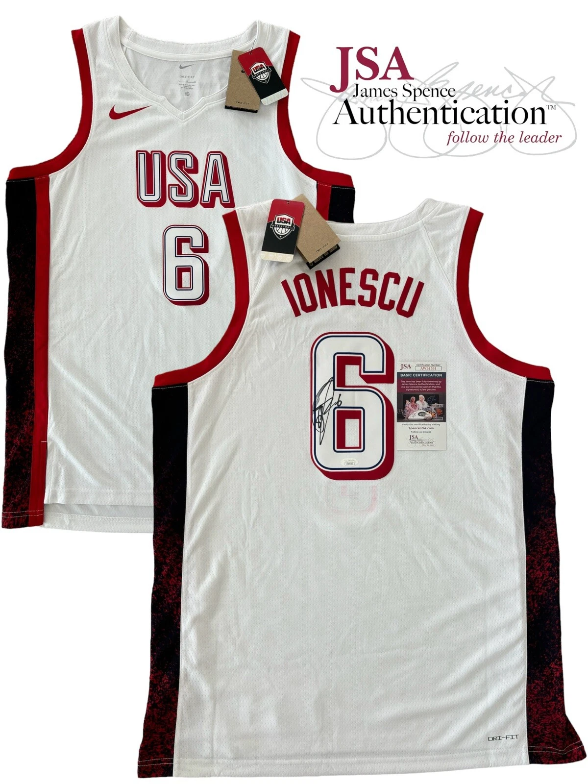 Sabrina Ionescu Signed Authentic Nike 2024 Paris Olympics #6 USA Jersey JSA COA