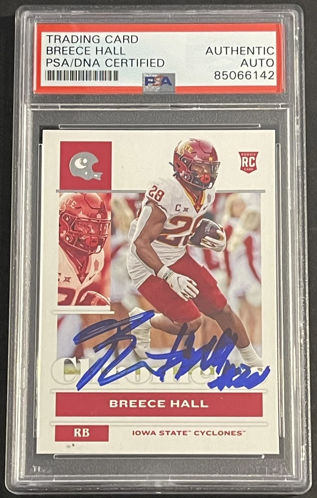 BREECE HALL SIGNED 2022 CHRONICLES ROOKIE CARD JETS PSA/DNA AUTO SLABBED COLLECTIBLE MEMORABILIA