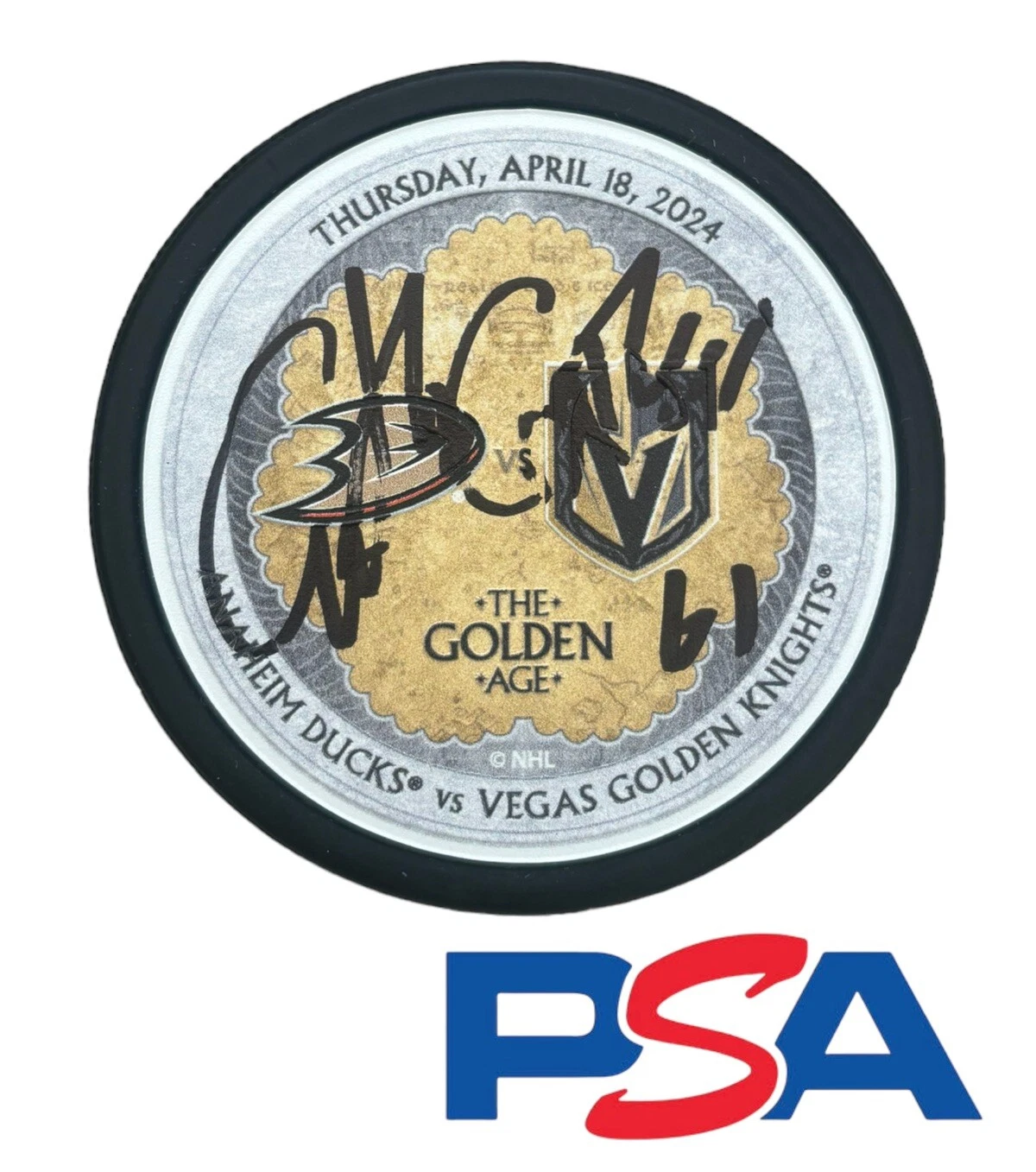 Cutter Gauthier Signed NHL DEBUT 4/18/2024 Logo Puck Auto Psa/Dna Anaheim Ducks