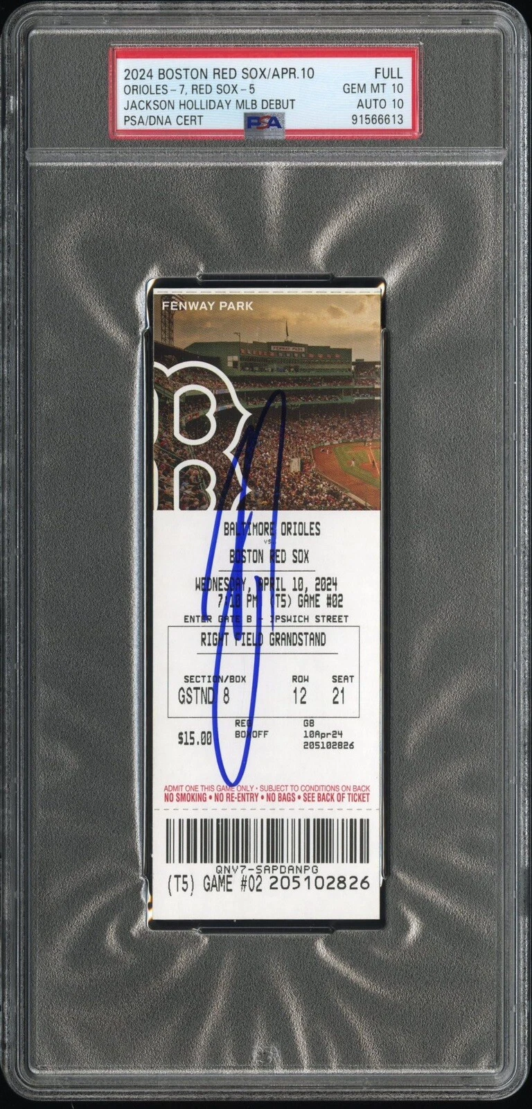 Jackson Holliday Signed MLB DEBUT Ticket Stub 4/10/2024 Psa GEM MINT 10/AUTO 10