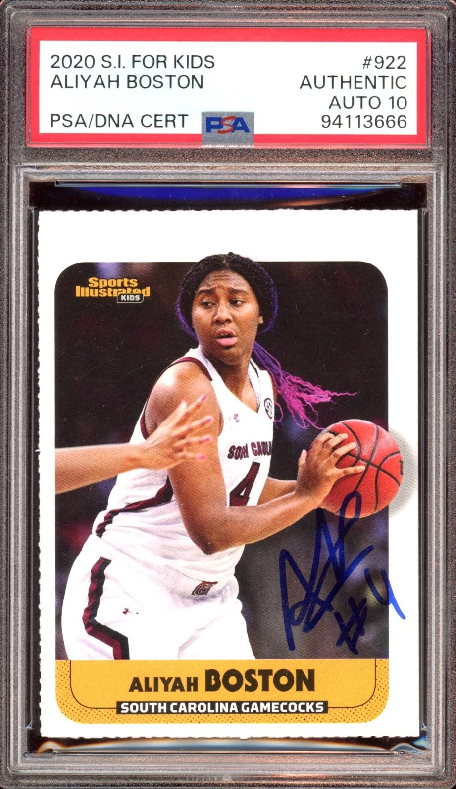 2020 SI For Kids #922 Aliyah Boston Signed Rookie Card Psa GEM MINT 10 AUTO RC