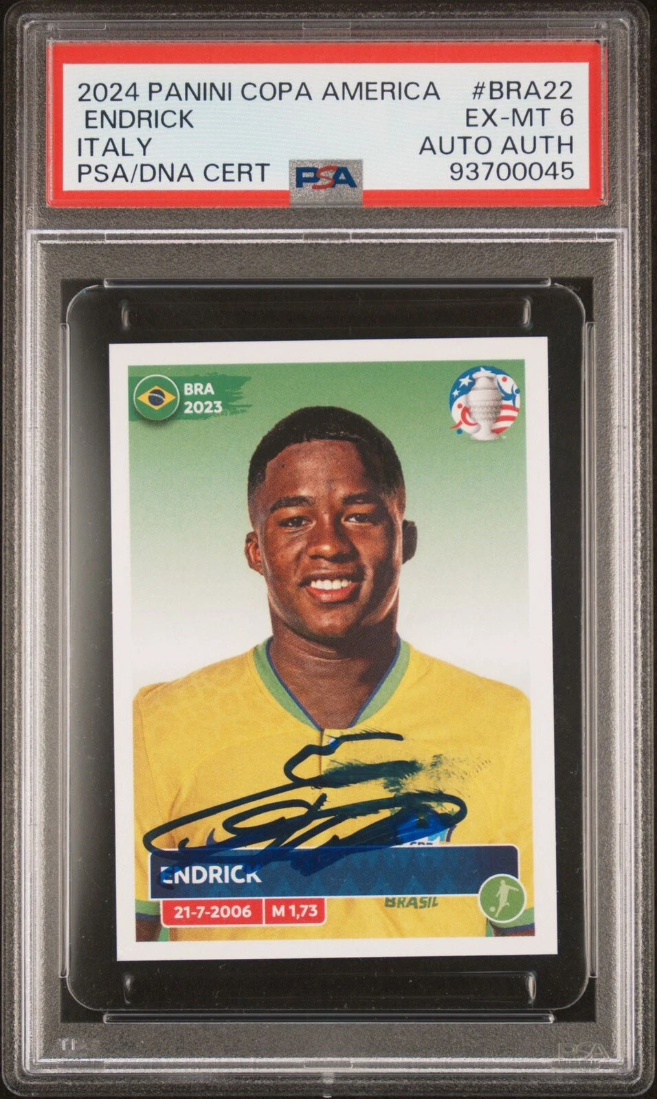 2024 Panini Copa America #BRA22 Endrick Signed Rookie Card Auto Psa 6 Brazil RC