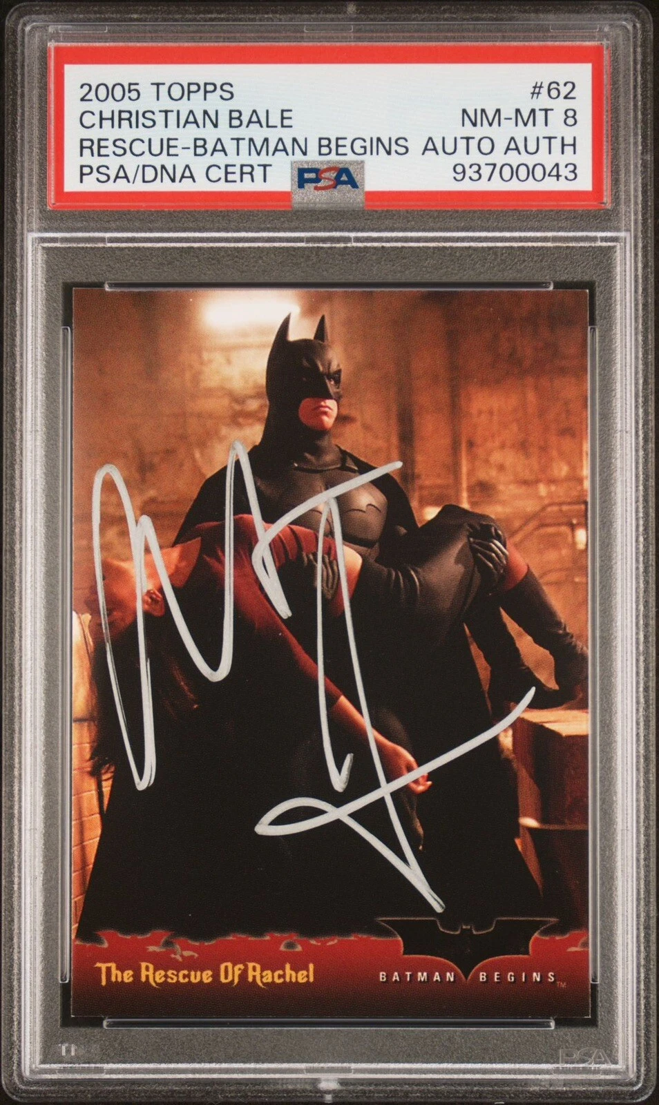 2005 Topps #62 Christian Bale Signed Batman Begins Rookie Card Auto Psa NM-MT 8