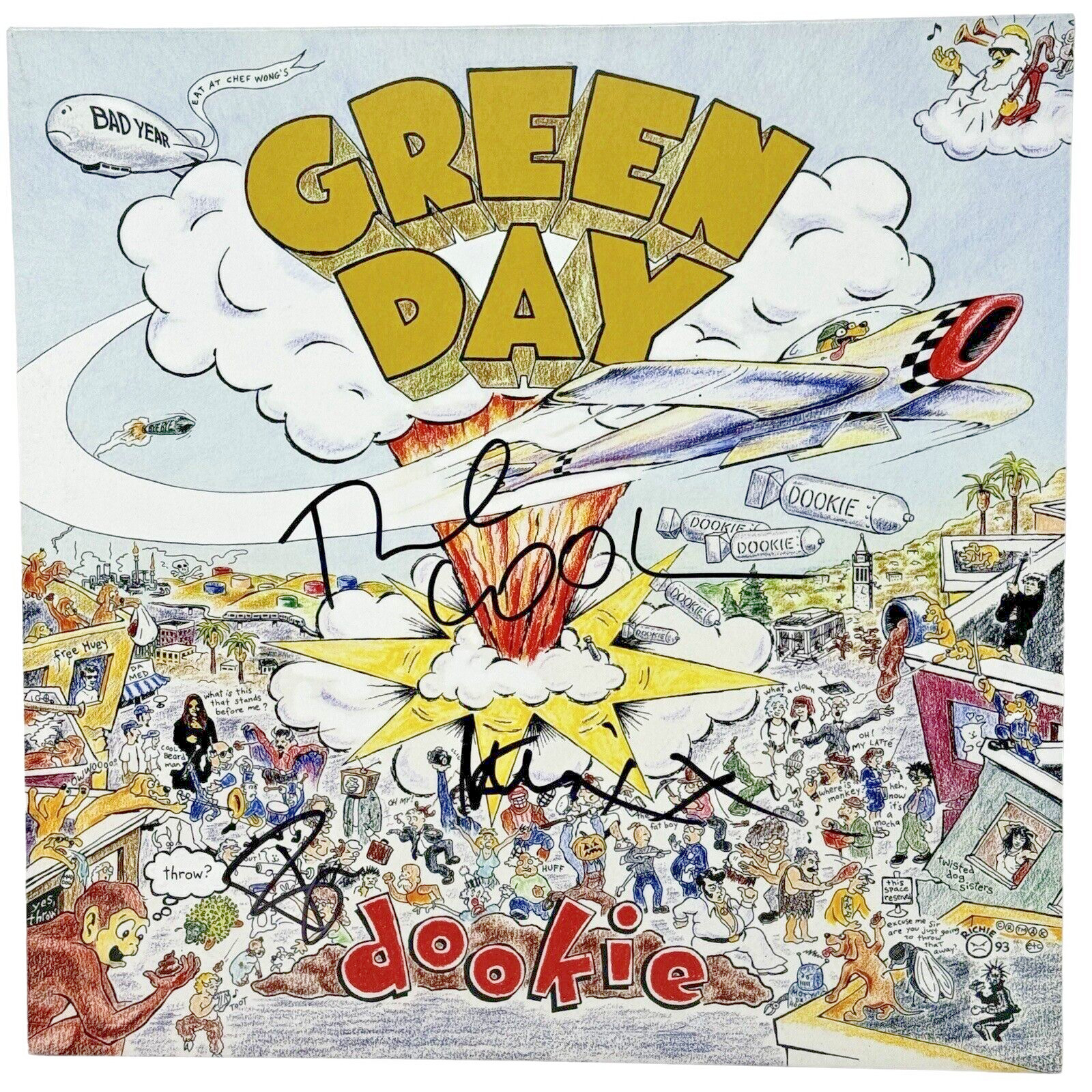 Green Day Signed Dookie Vinyl LP Album Billie Joe Armstrong Mike Tre Beckett COA