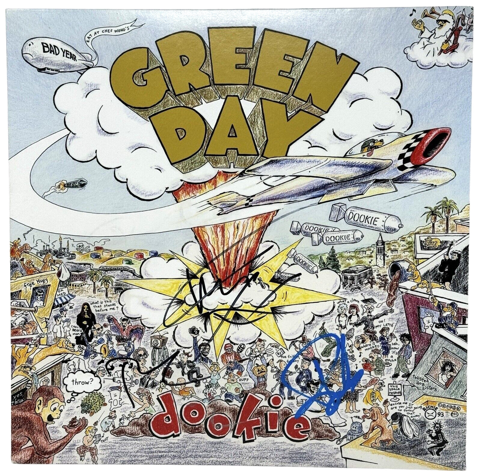 Green Day Signed Autograph Dookie Vinyl Album Billie Joe Armstrong Mike Tre BAS