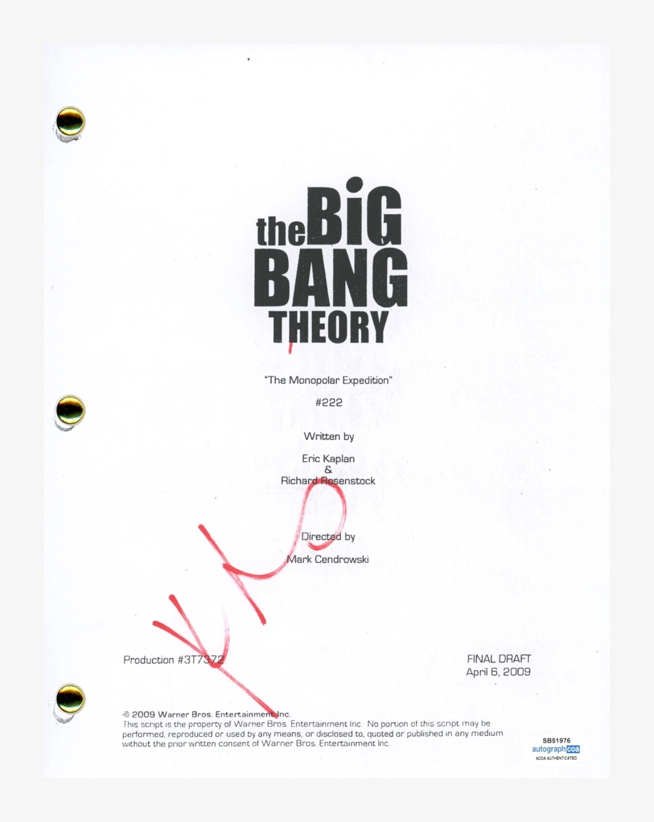KALEY CUOCO Signed THE BIG BANG THEORY Autograph Ep222 Script Screenplay ACOA