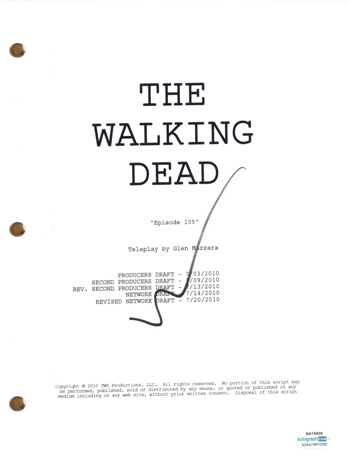 NORMAN REEDUS Signed THE WALKING DEAD Autograph Script Screenplay Episode 5 ACOA
