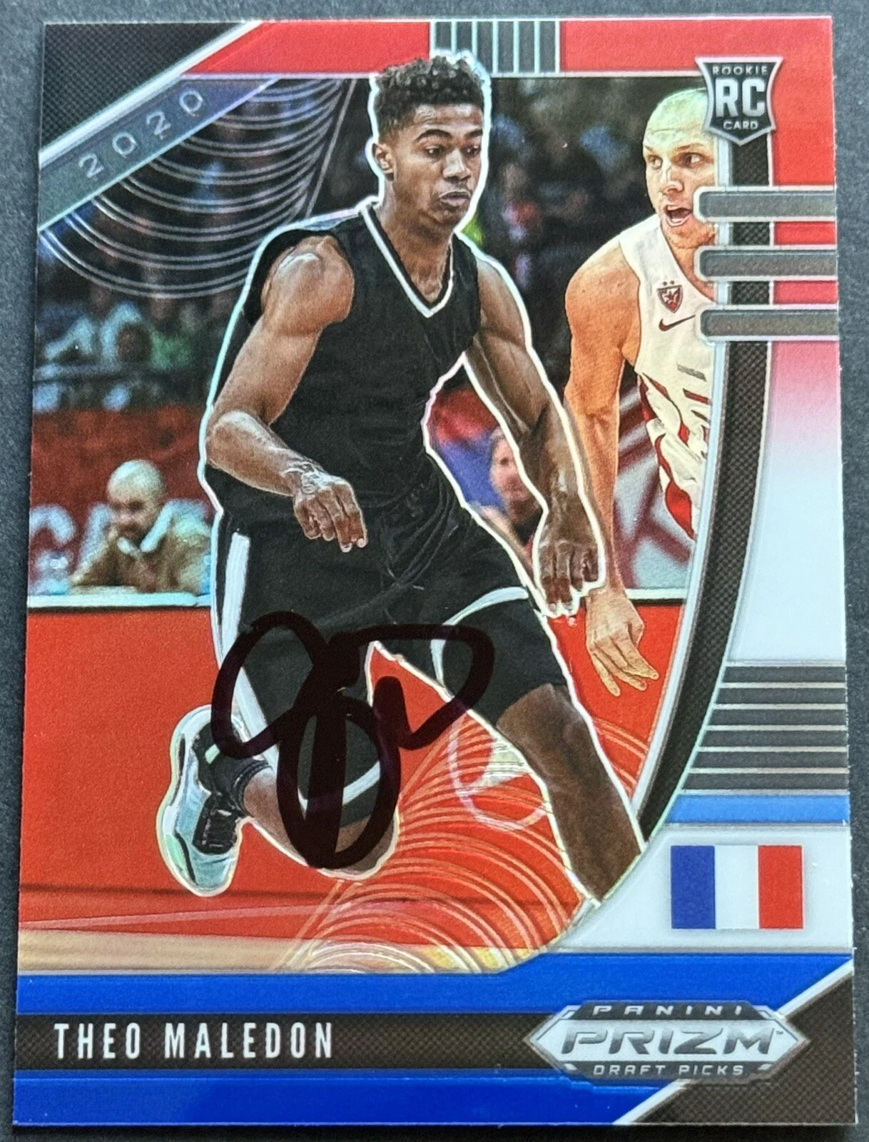 Theo Maleldon Signed 2020-2021 Prizm Red White Blue Rookie Card Beckett COA