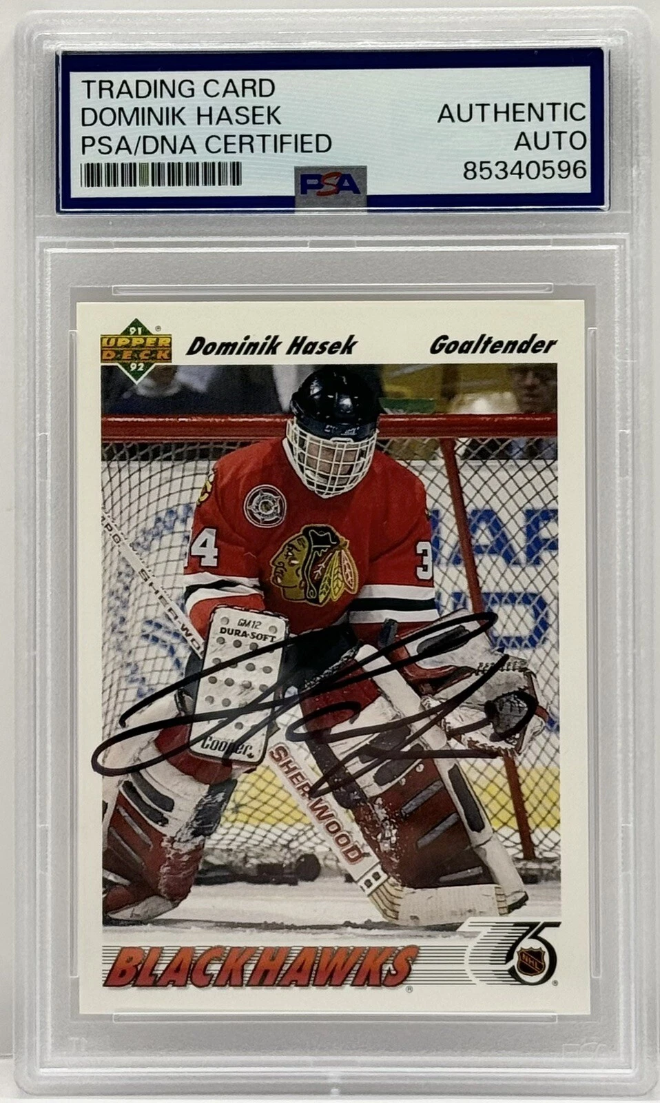 Dominic Hasek Signed Autographed 1991 Upper Deck Rookie Card PSA/DNA Slabbed