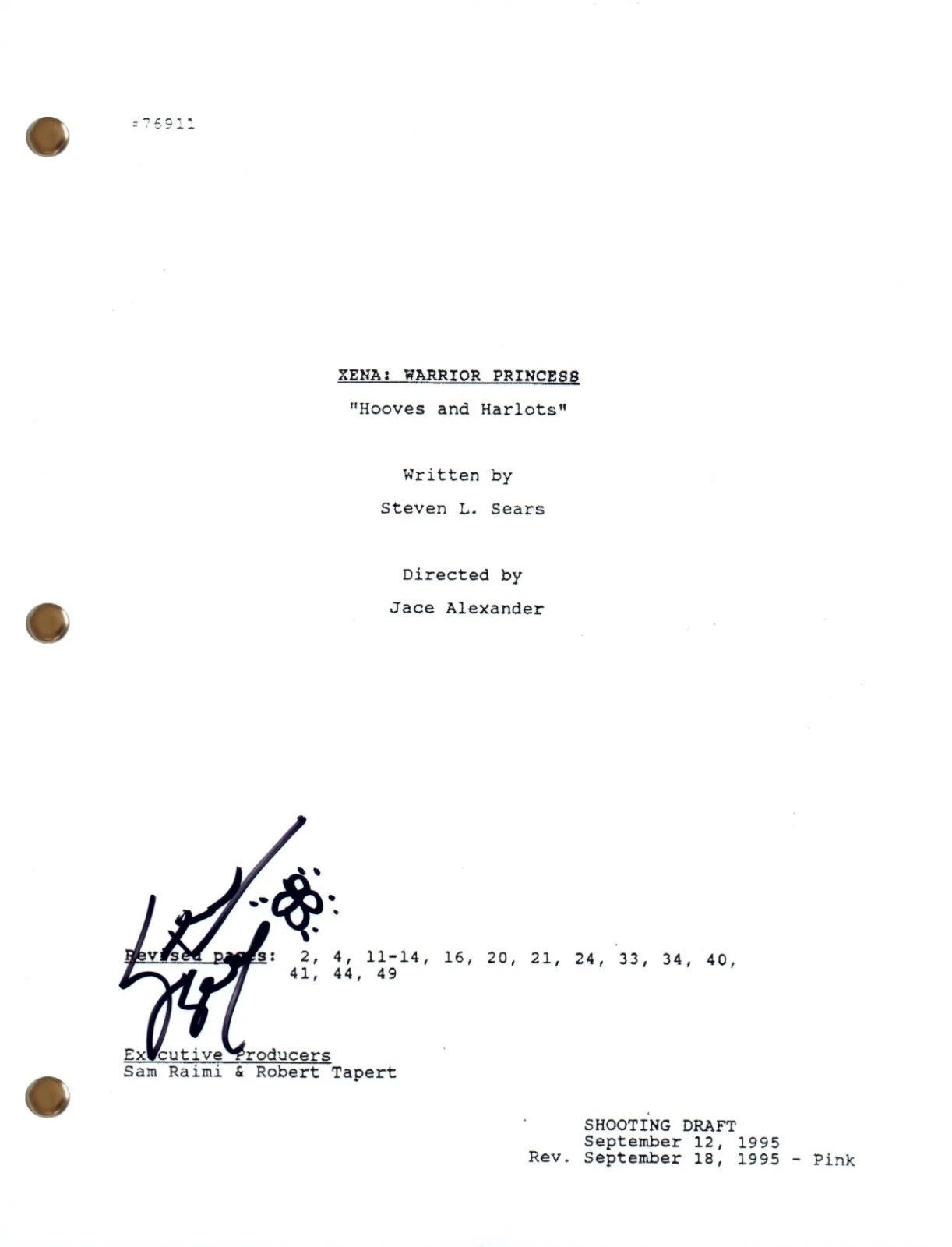Steven L. Sears Signed XENA: WARRIOR PRINCESS Episode 10 Script Screenplay COA