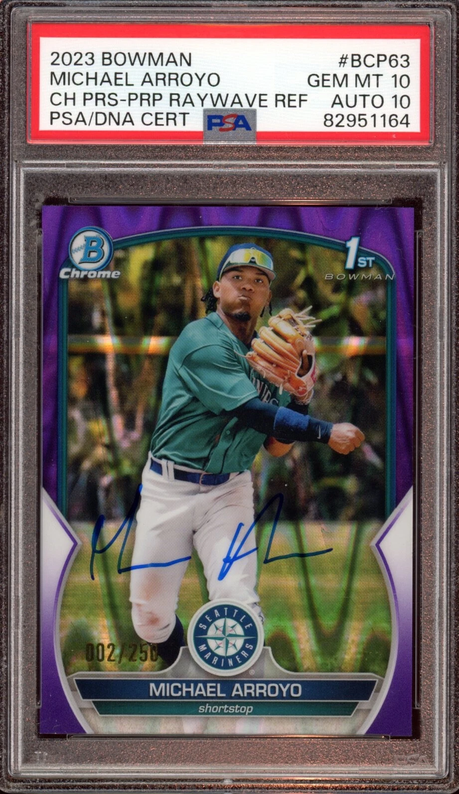 2023 Bowman Chrome Michael Arroyo Purple RayWave Auto /250 Psa GEM MINT 10/10