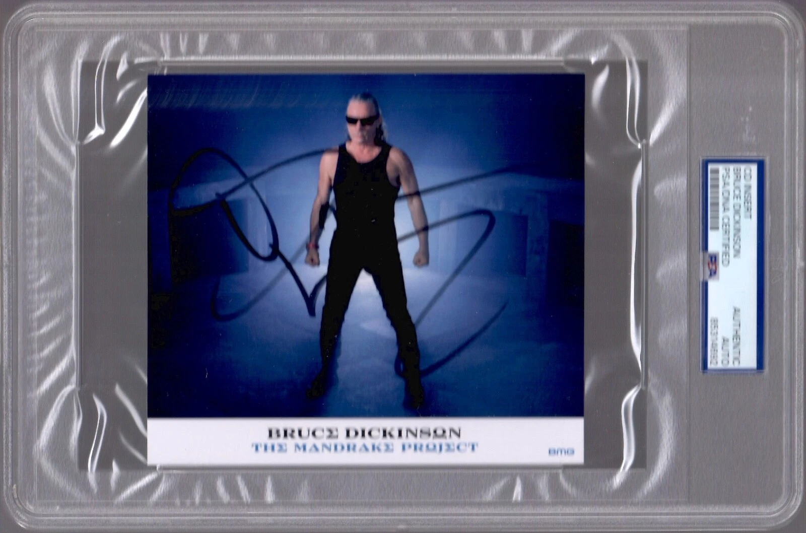 BRUCE DICKINSON HAND SIGNED MANDRAKE PROJECT CARD     IRON MAIDEN    PSA SLABBED