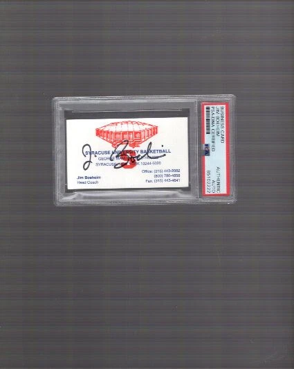 JIM BOEHEIM HAND SIGNED SYRACUSE BUSINESS CARD       HOF COACH      PSA SLABBED