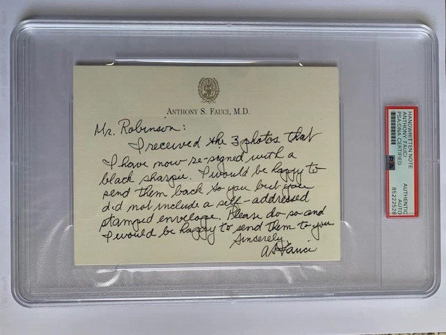 ANTHONY FAUCI HAND SIGNED+HAND WRITTEN PERSONAL NOTECARD    RARE     PSA SLABBED