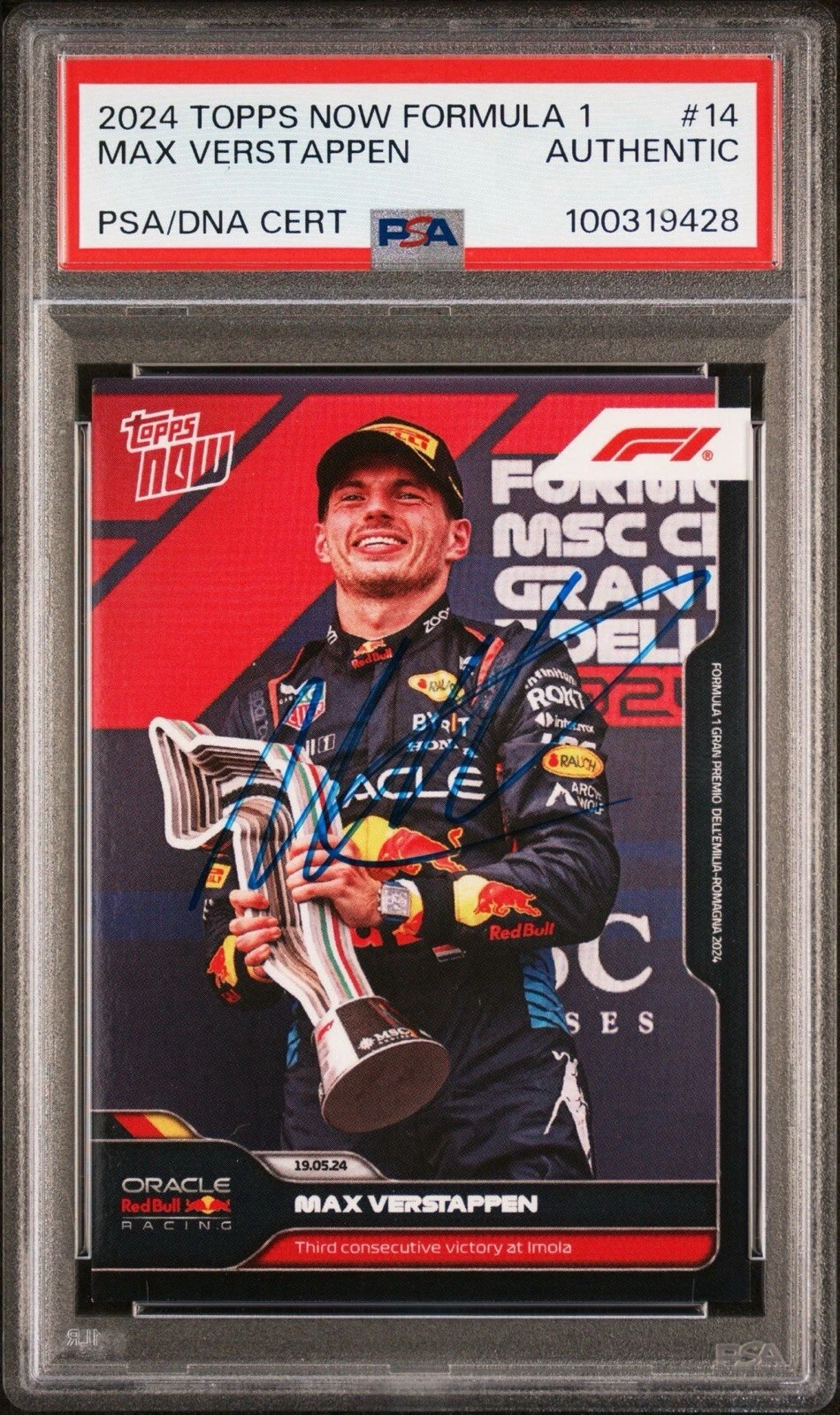 2024 Topps Now F1 Formula 1 #14 Max Verstappen Signed Card Psa/Dna Dual Auto